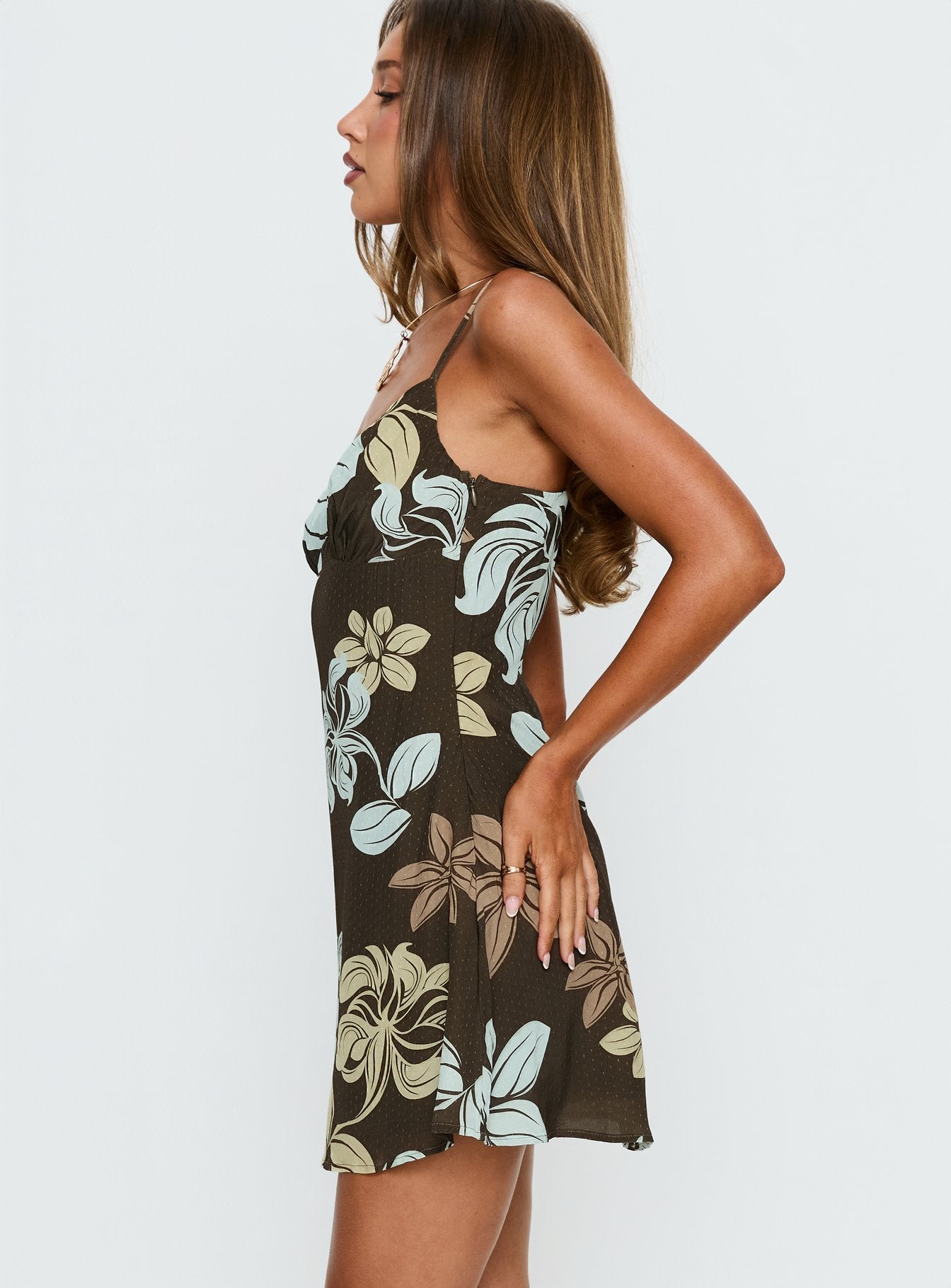 Jaye Mini Dress Brown / Blue Floral - Image 4