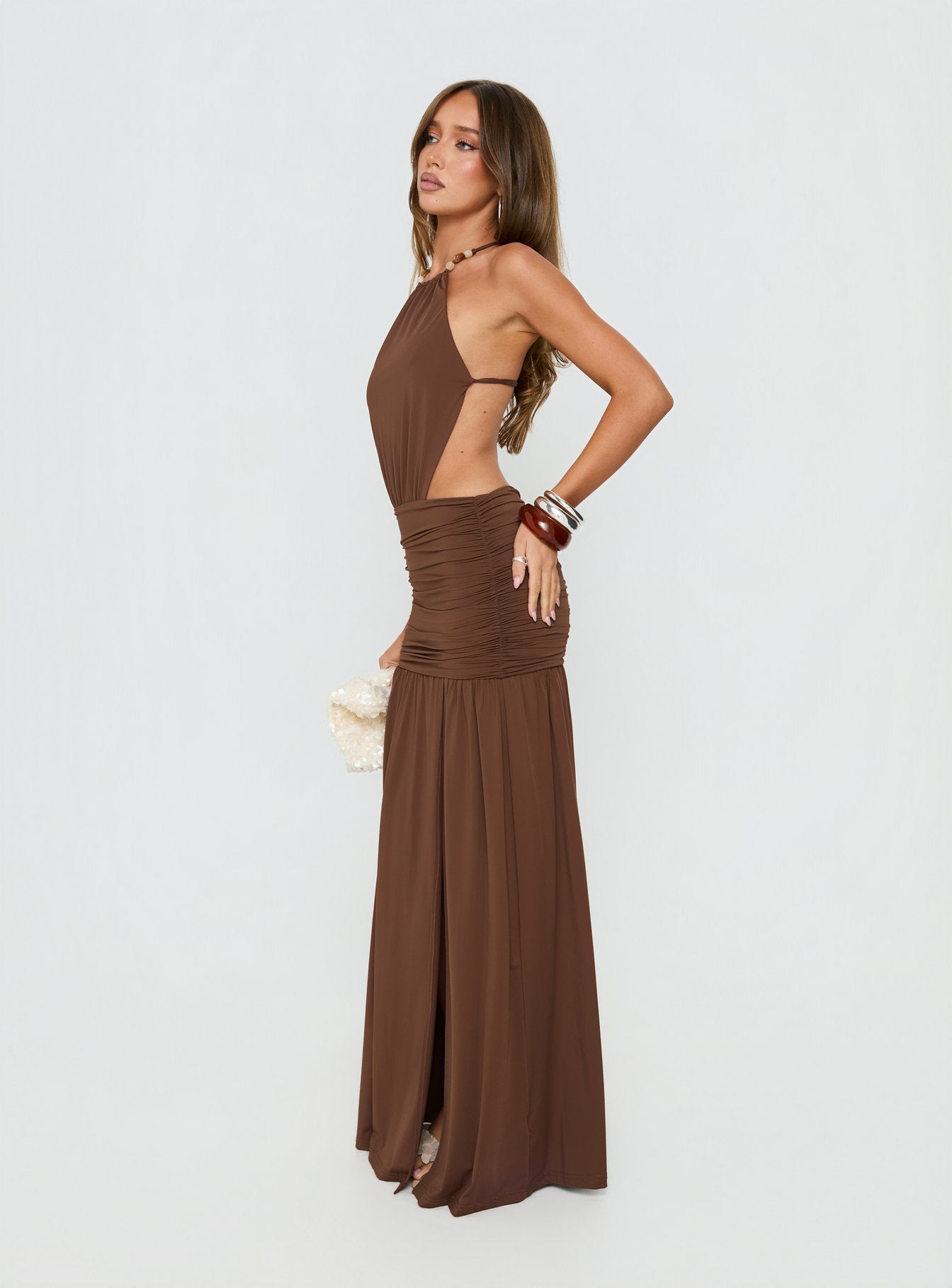 Tykaia Low Back Halter Maxi Dress Chocolate - Image 4
