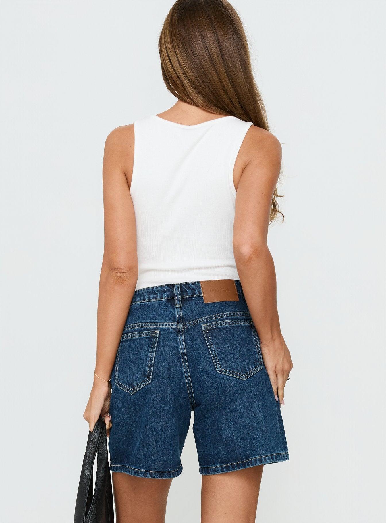 Dreamful Relaxed Longline Denim Shorts Mid Blue Wash - Image 4