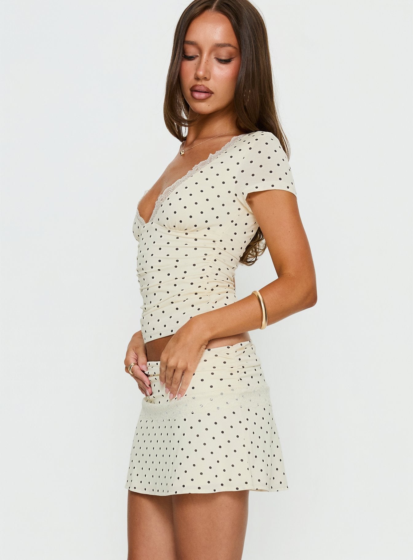 Amia Lace Mini Skirt Cream Polka Dot - Image 4