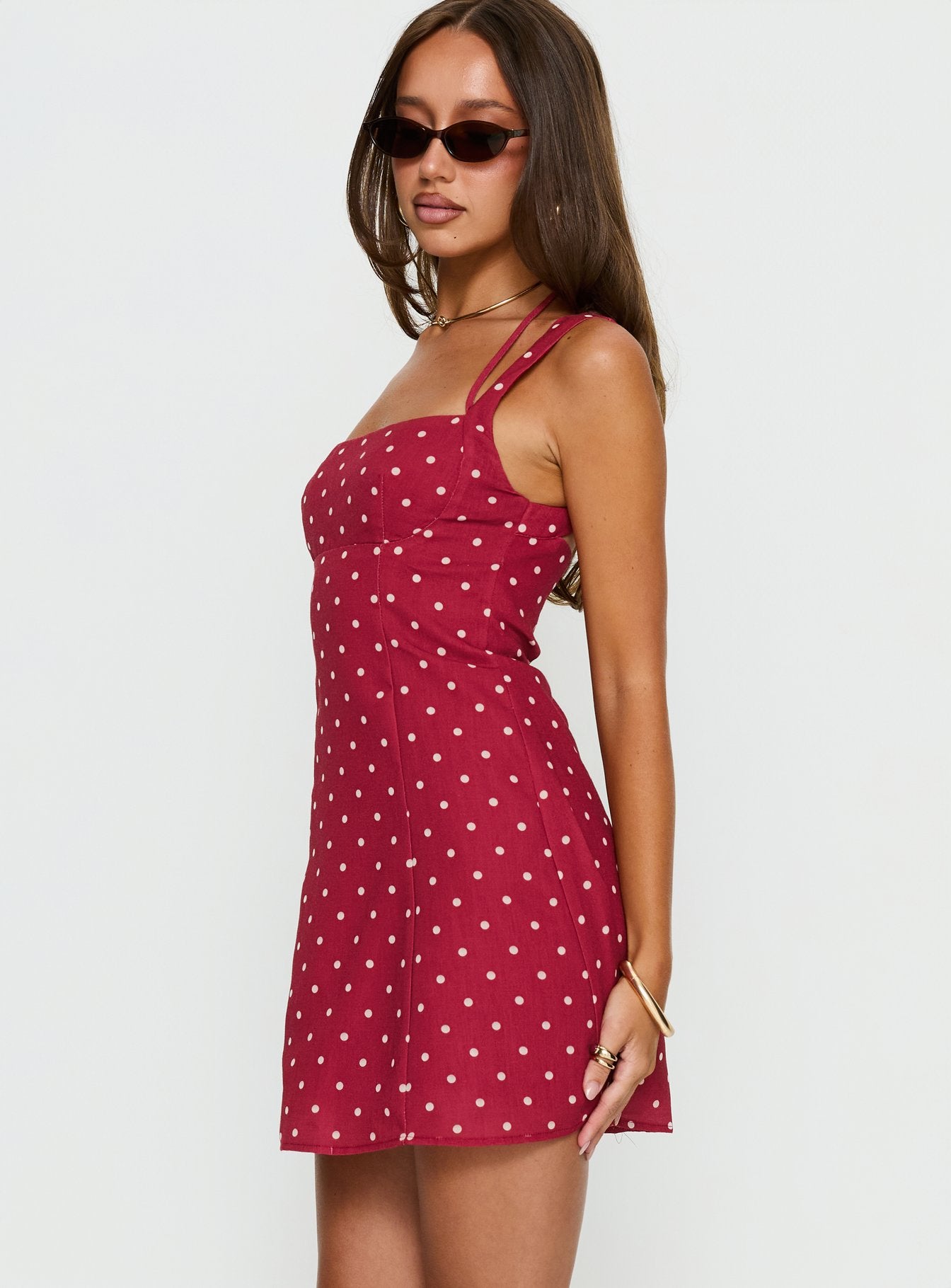 Kourtnae Halter Mini Dress Red Polka Dot - Image 4
