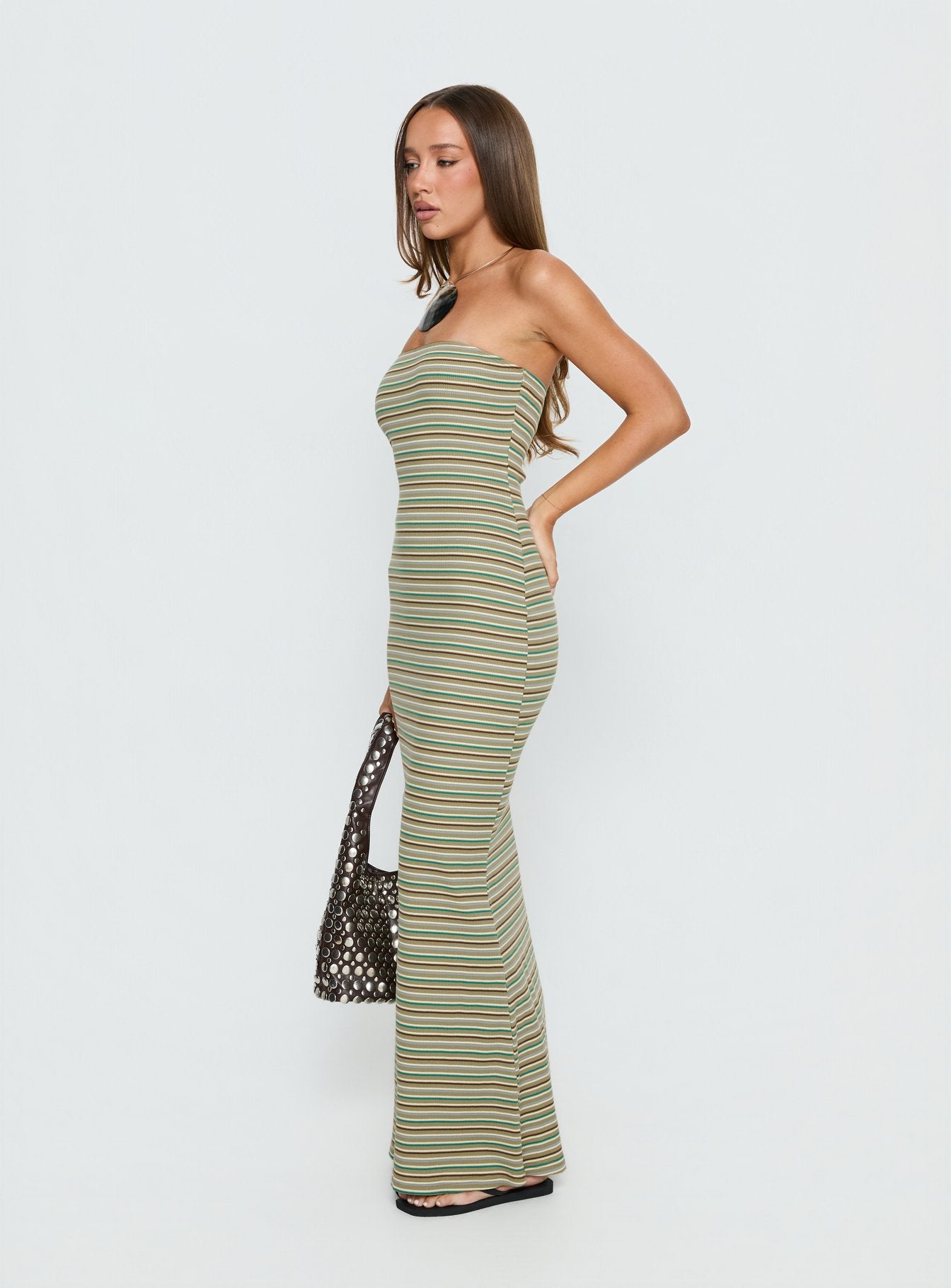 Solola Strapless Maxi Dress Green Stripe - Image 3