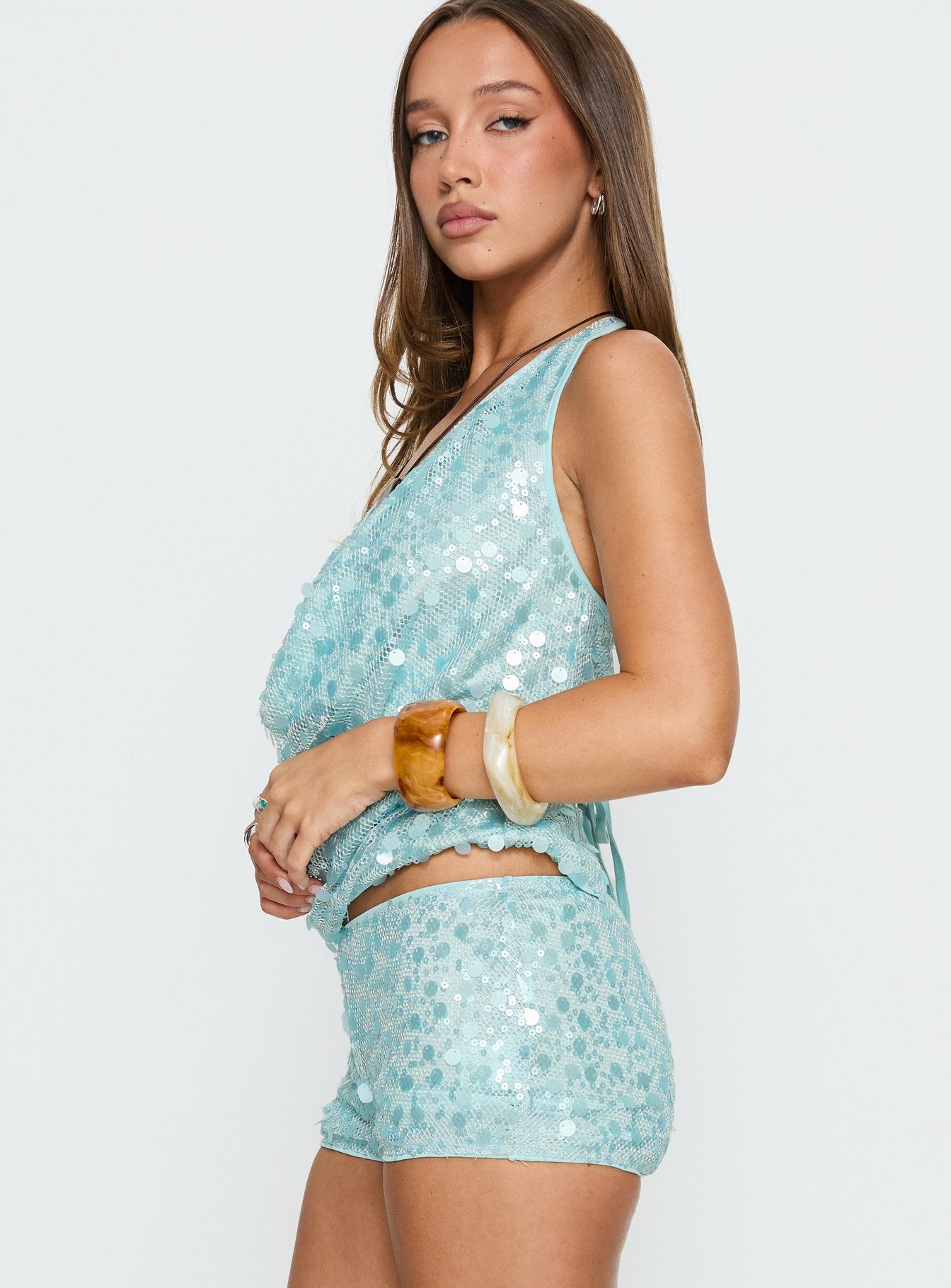 Views Of Capri Plunge Neck Top Blue - Image 4