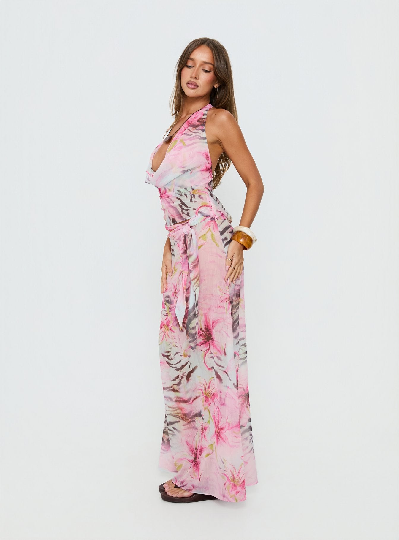 Karzi Chiffon Maxi Skirt Pink Floral - Image 4