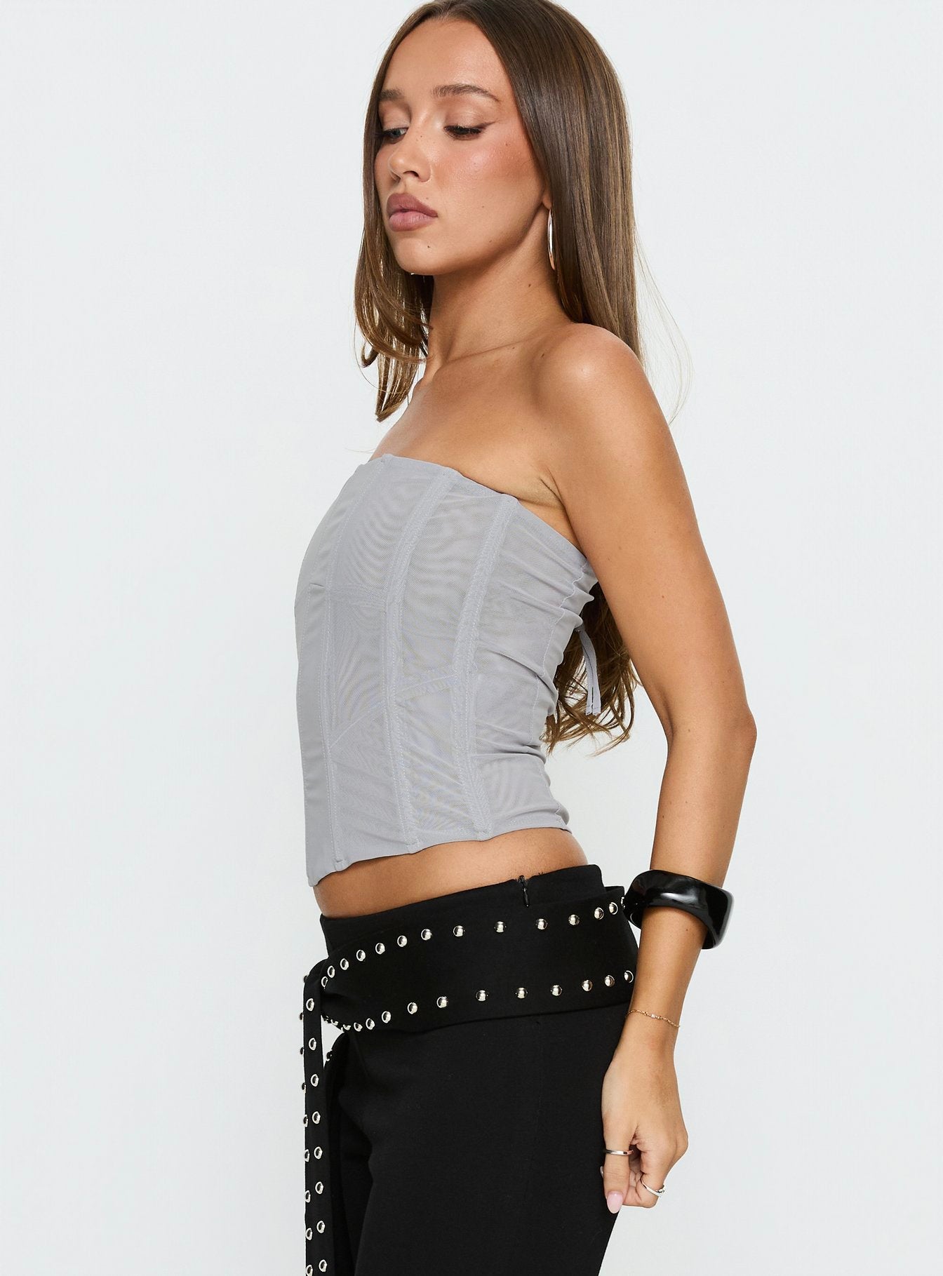Oscuro Longline Mesh Corset Top Slate - Image 4