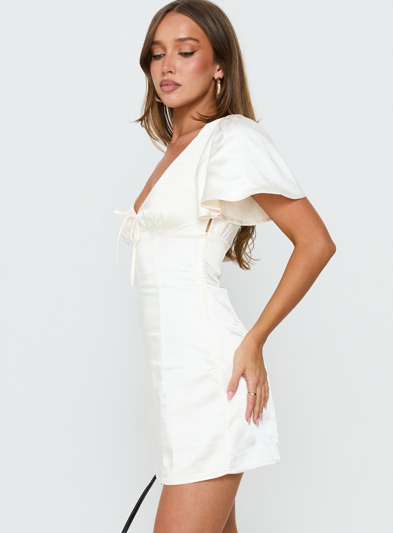Sun Will Rise Tie Detail Mini Dress Cream - Image 4