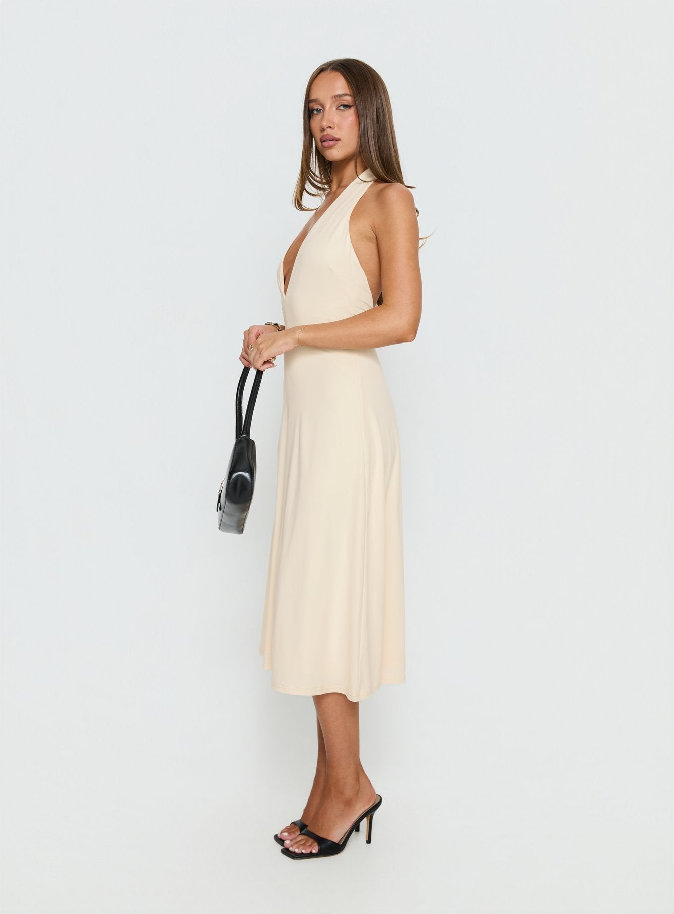 Morganne Halter Plunge Midi Dress Butter - Image 4