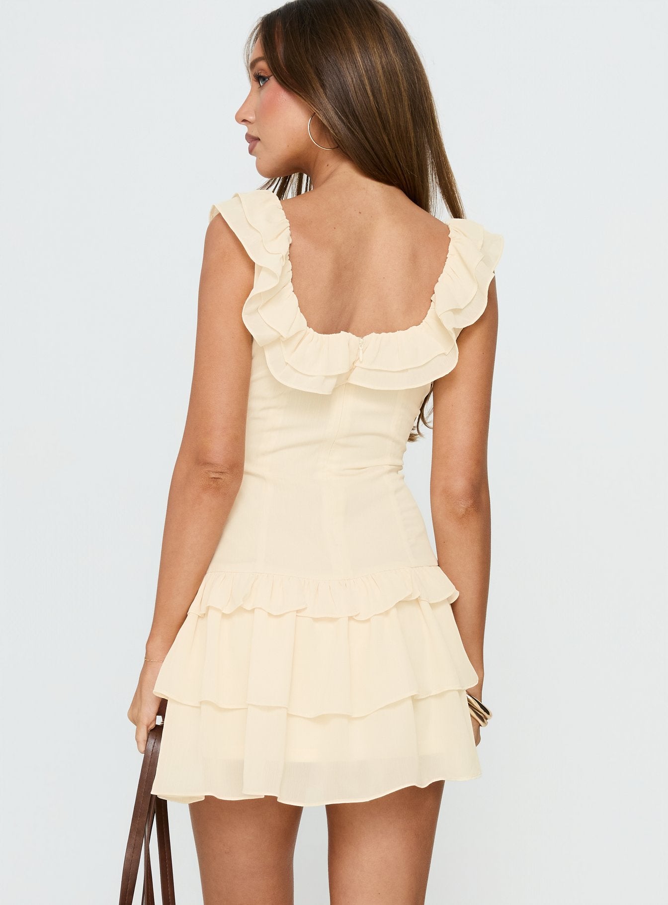 Fawnia Frill Ruched Mini Dress Cream - Image 4