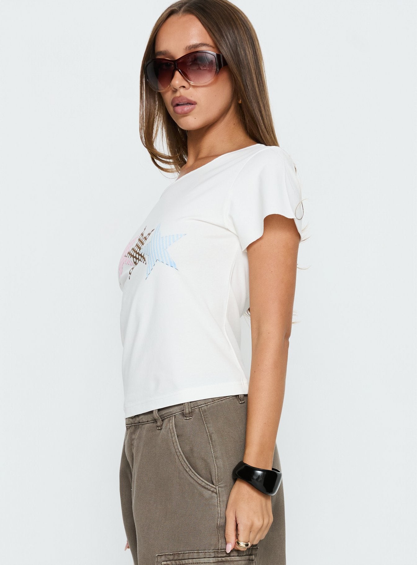 Starry Girl Loose Graphic Top White - Image 5