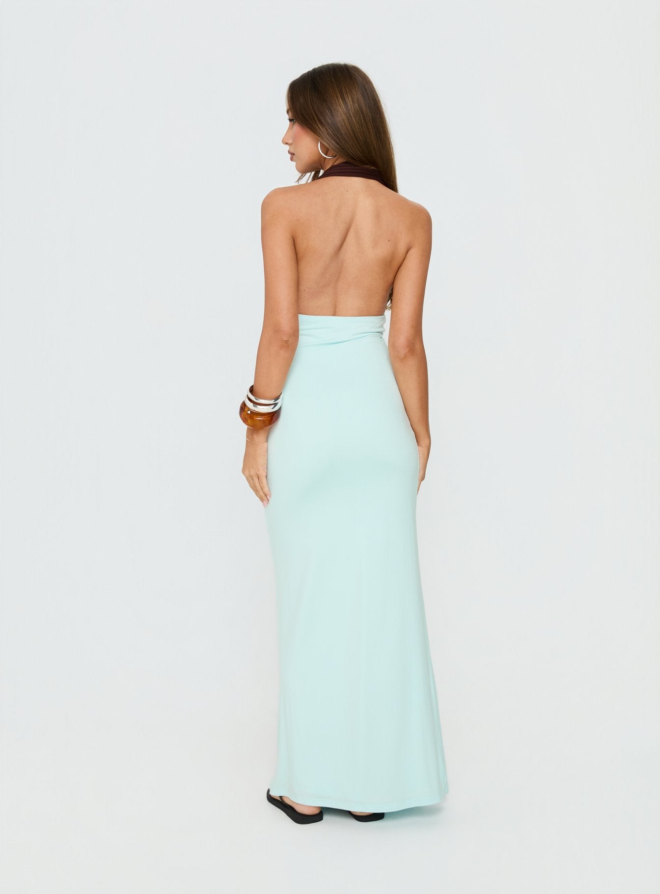 Dulzura Halter Maxi Dress Blue / Brown - Image 4