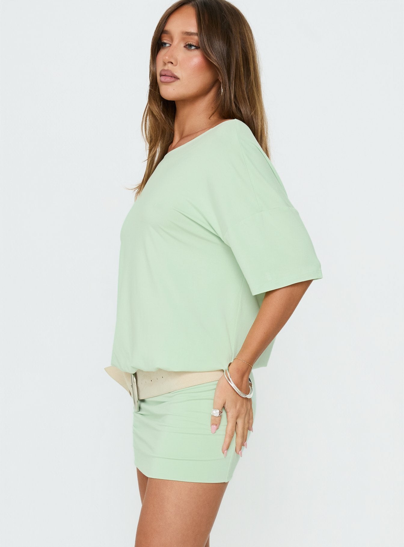 Ashlinn Off Shoulder Drapey Mini Dress Jelly Mint - Image 4