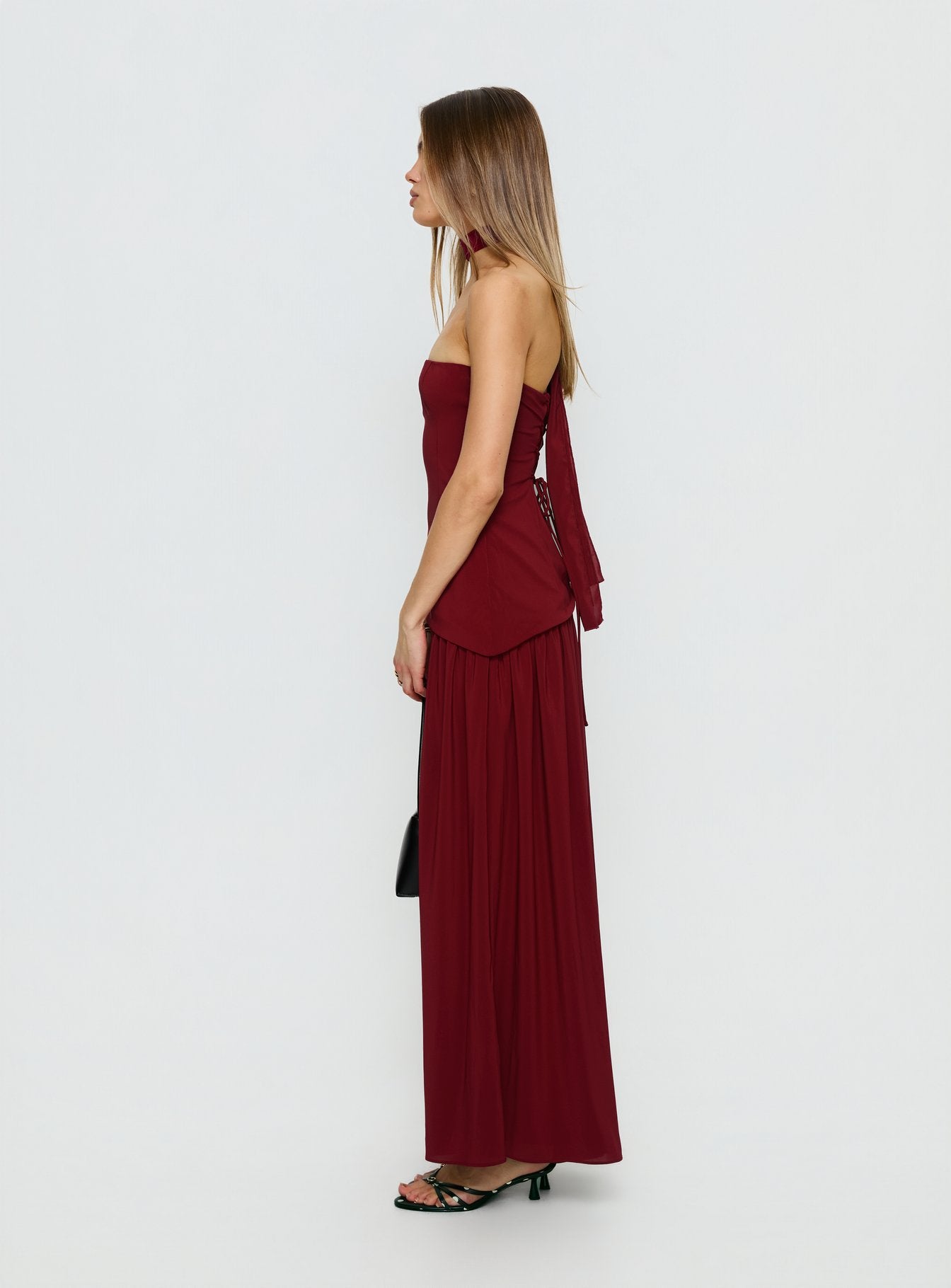 Odela Strapless Drop Waist Maxi Dress Cherry - Image 4