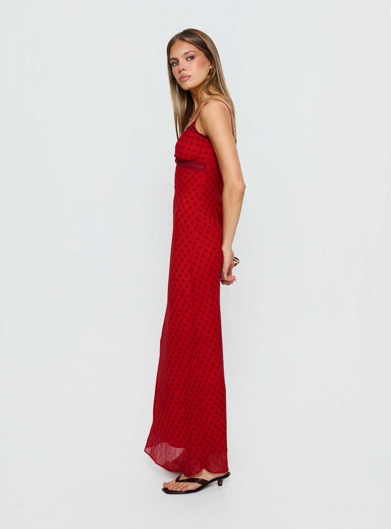 Adasia Lace V Neck Maxi Dress Red Polka Dot - Image 4