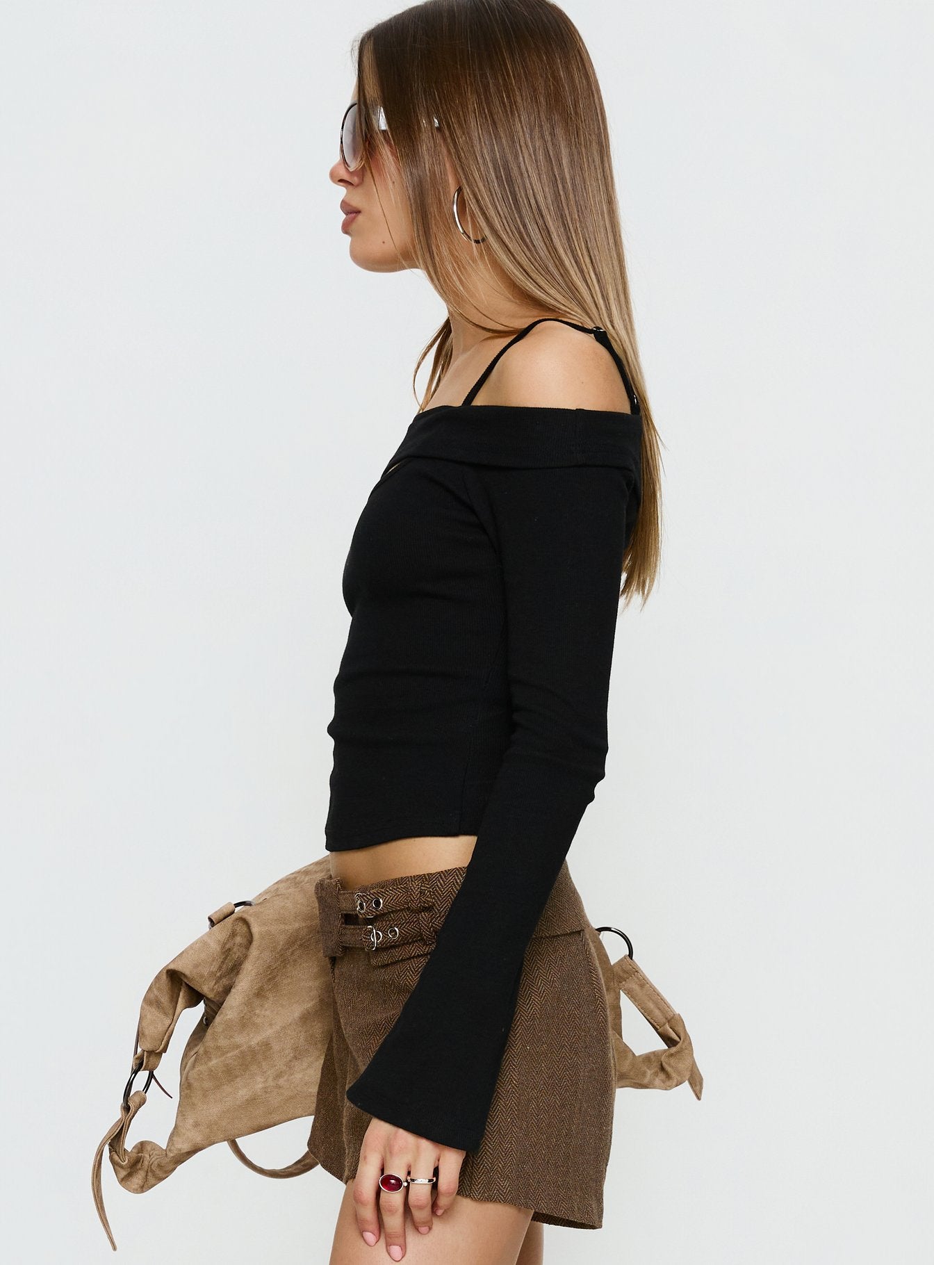 Elyana Layered Cut Out Long Sleeve Top Black - Image 4