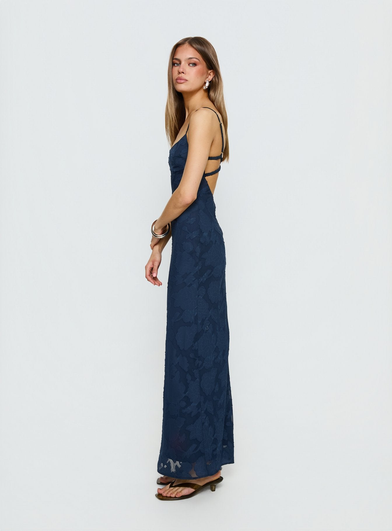 Ariadne Scoop Backless Maxi Dress Navy Burnout - Image 3
