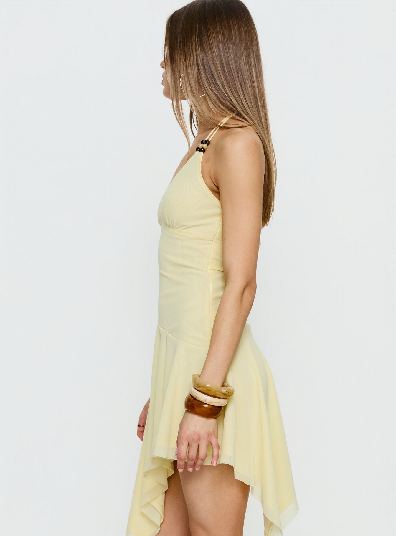 Rush Beaded Asymmetrical Halter Mini Dress Yellow - Image 4