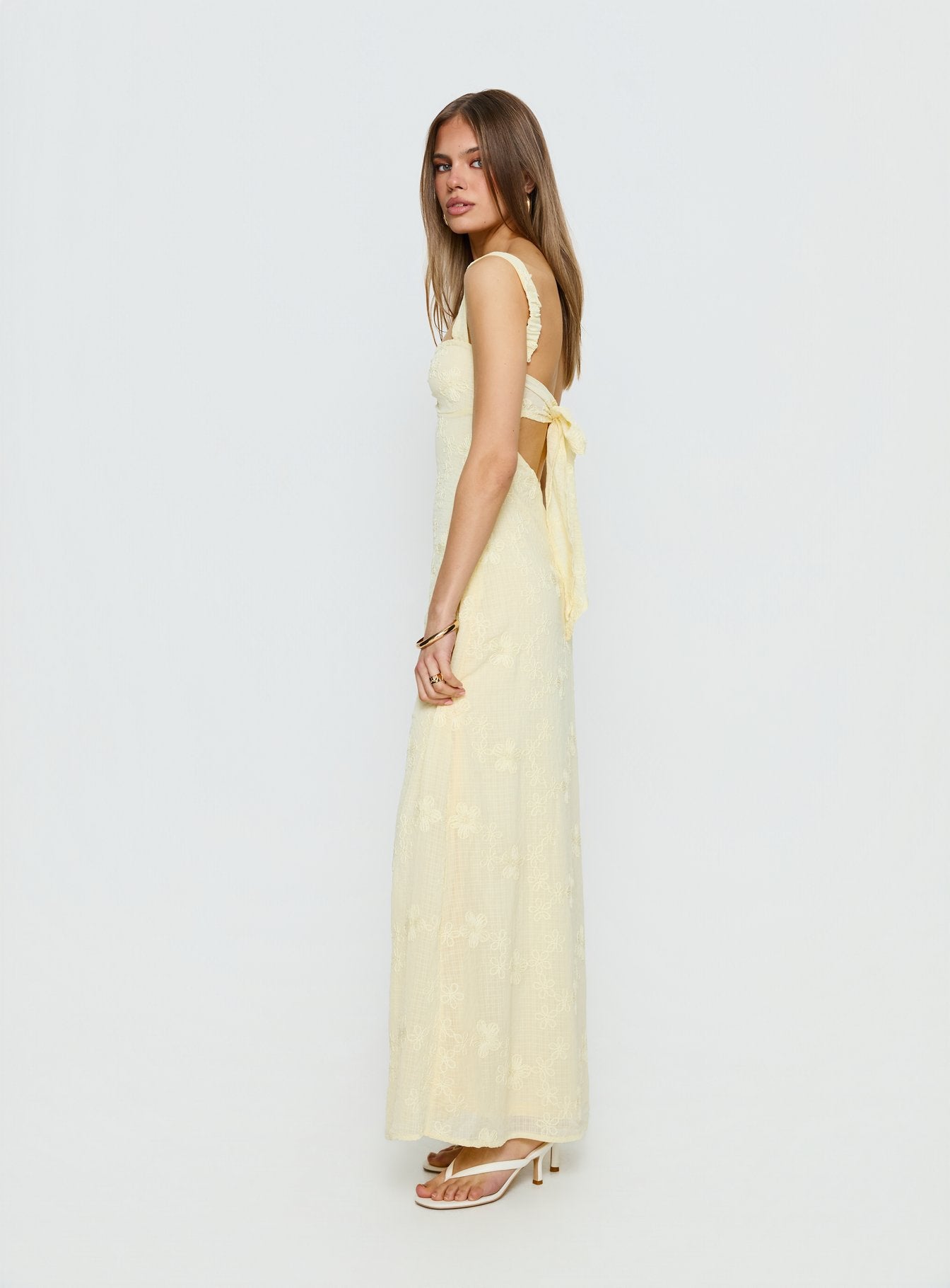 Maisone Broderie Maxi Dress Lemon - Image 3