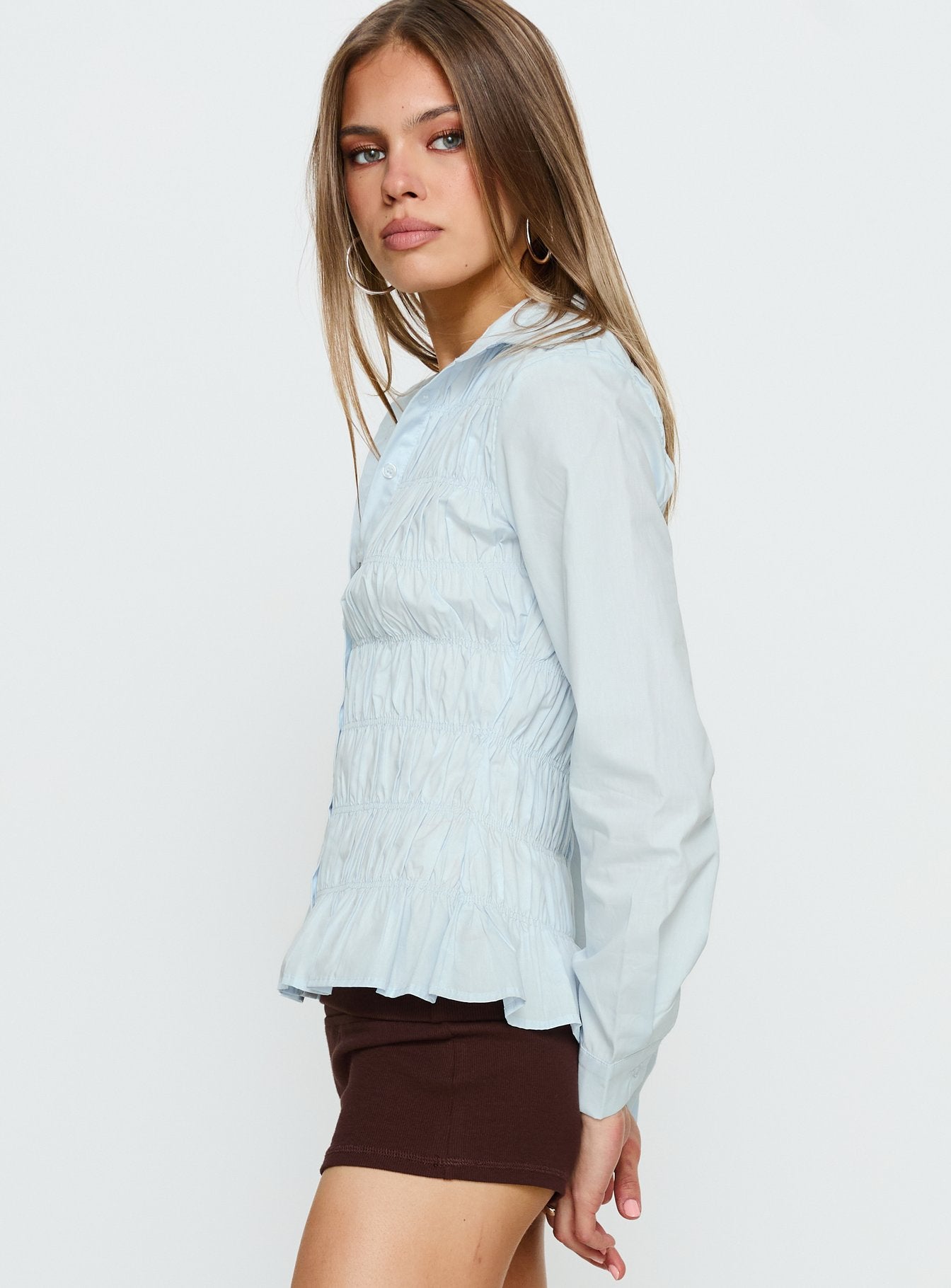 Cultivate Shirred Long Sleeve Top Blue - Image 3