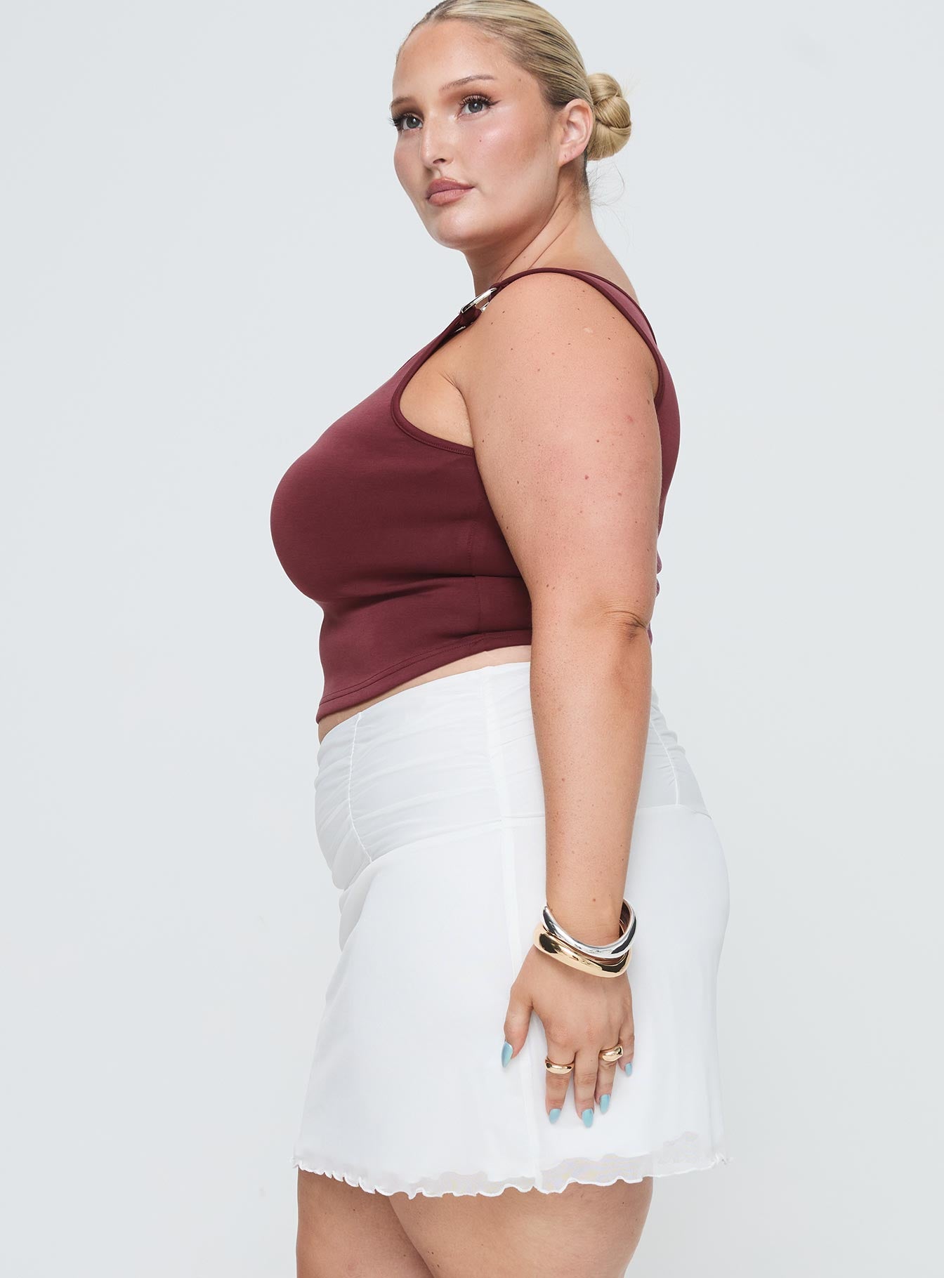 Meredith Ruched Mini Skirt White Curve - Image 4