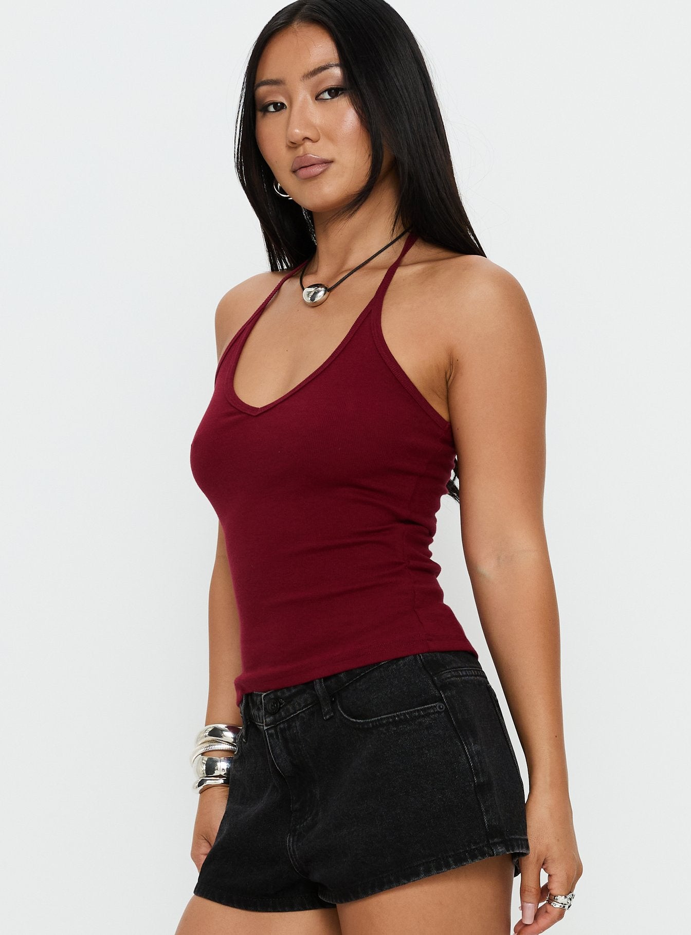 Sentiment V Neck Cami Top Burgundy - Image 4