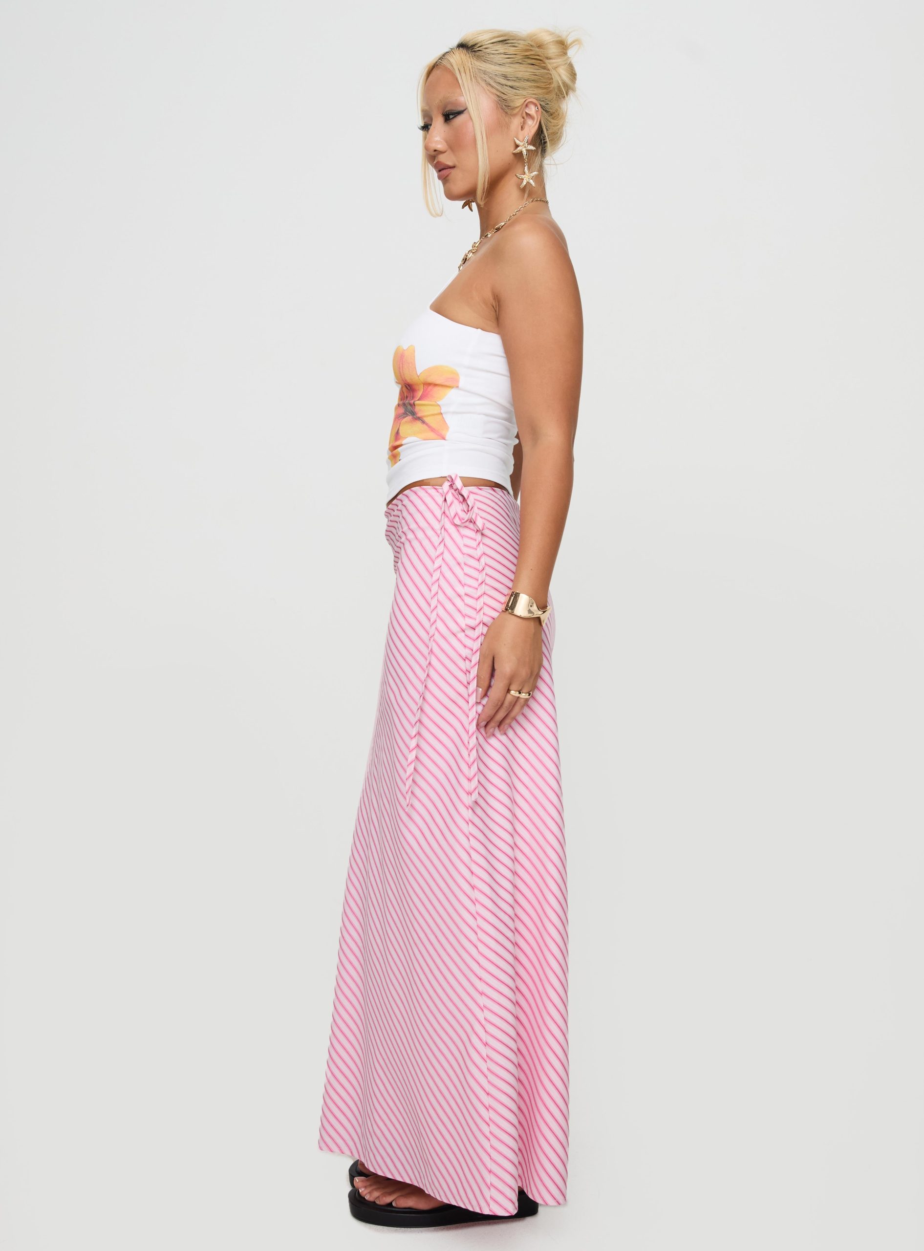 Fluttering Maxi Skirt Pink Stripe - Image 4