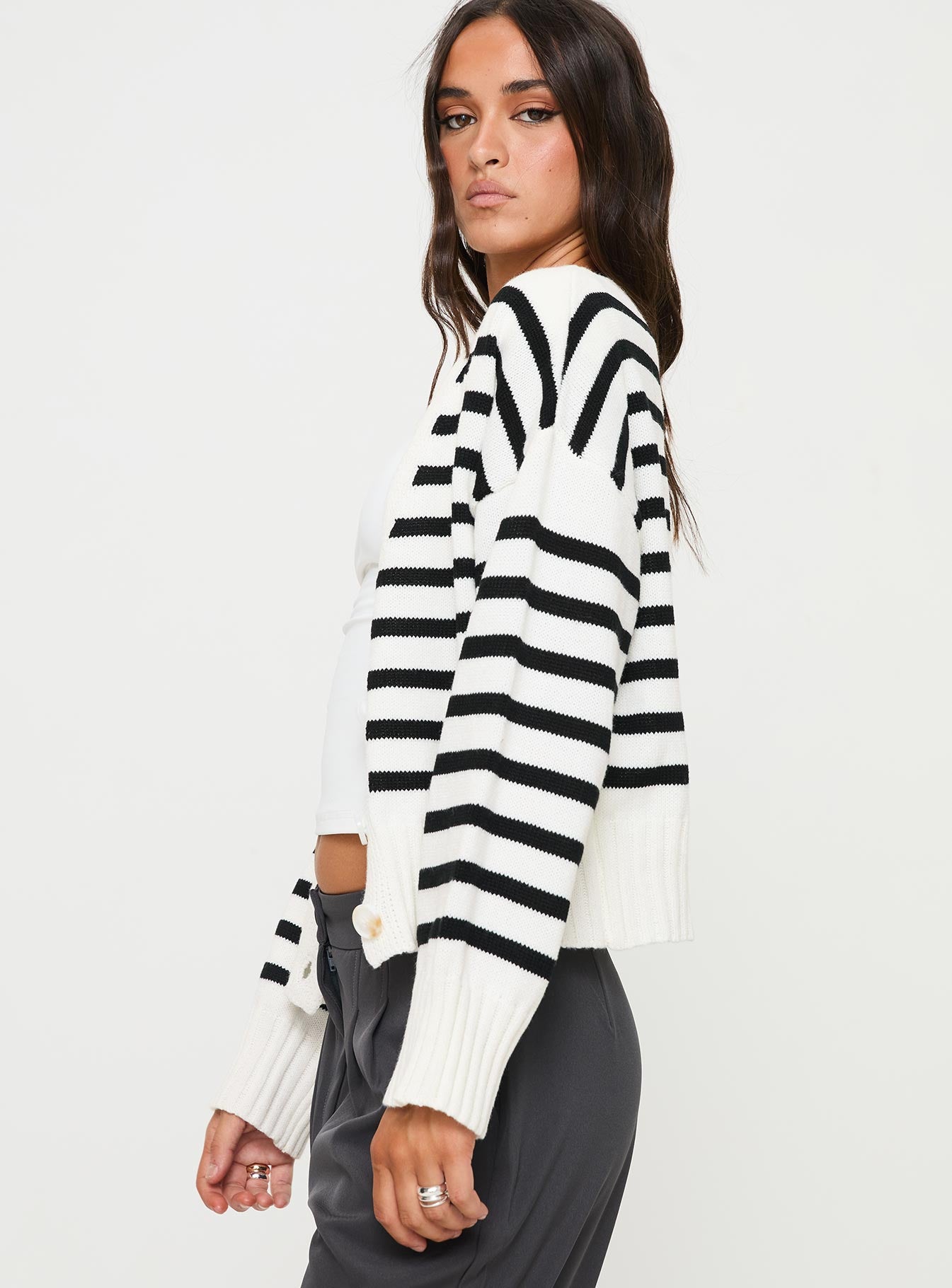 Karlson Striped Cardigan Cream / Black - Image 4