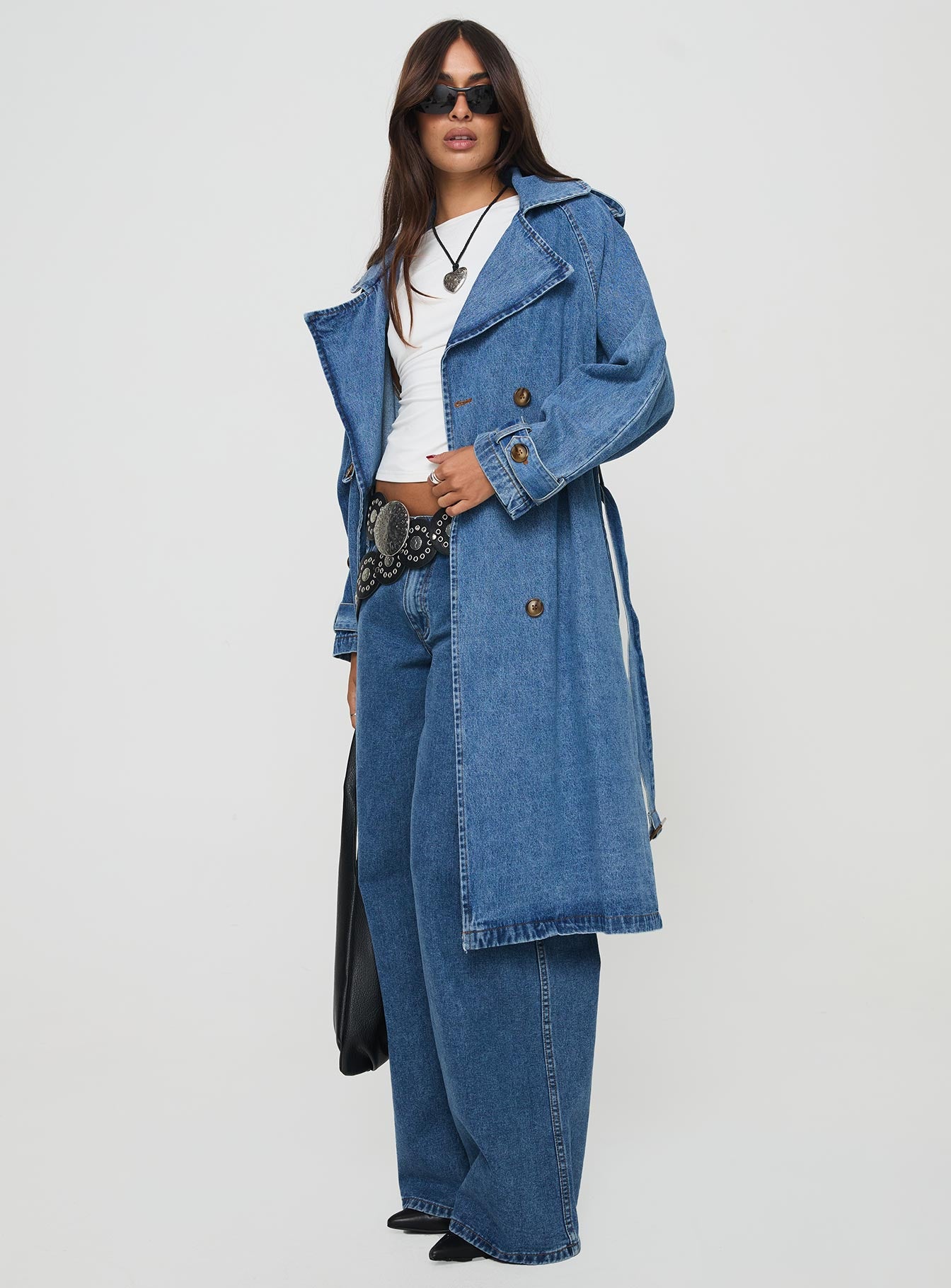 Honeyed Denim Trench Coat Mid Wash - Image 4