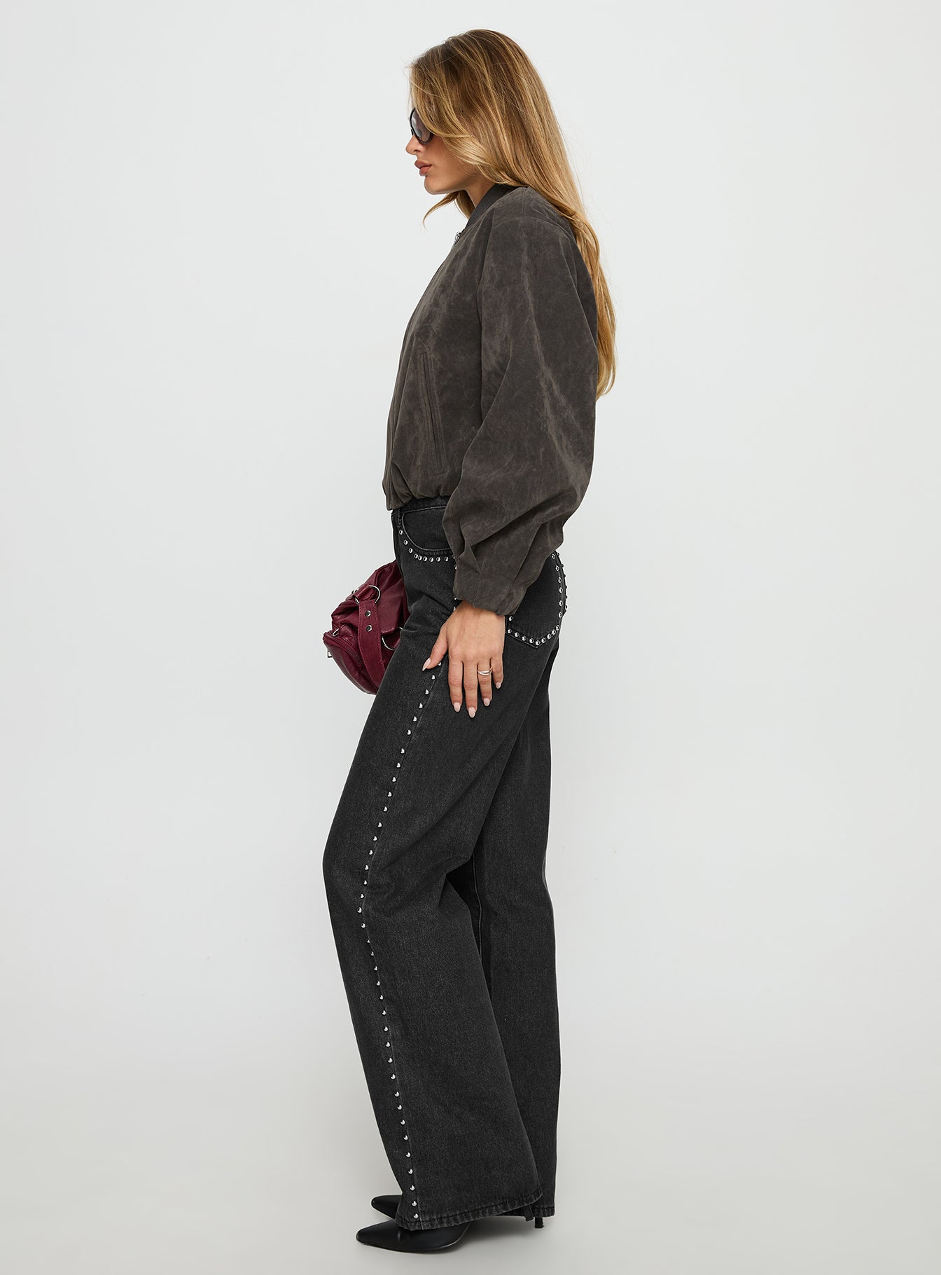 Saving Up Mid Rise Straight Leg Studded Jeans Jet Black - Image 4