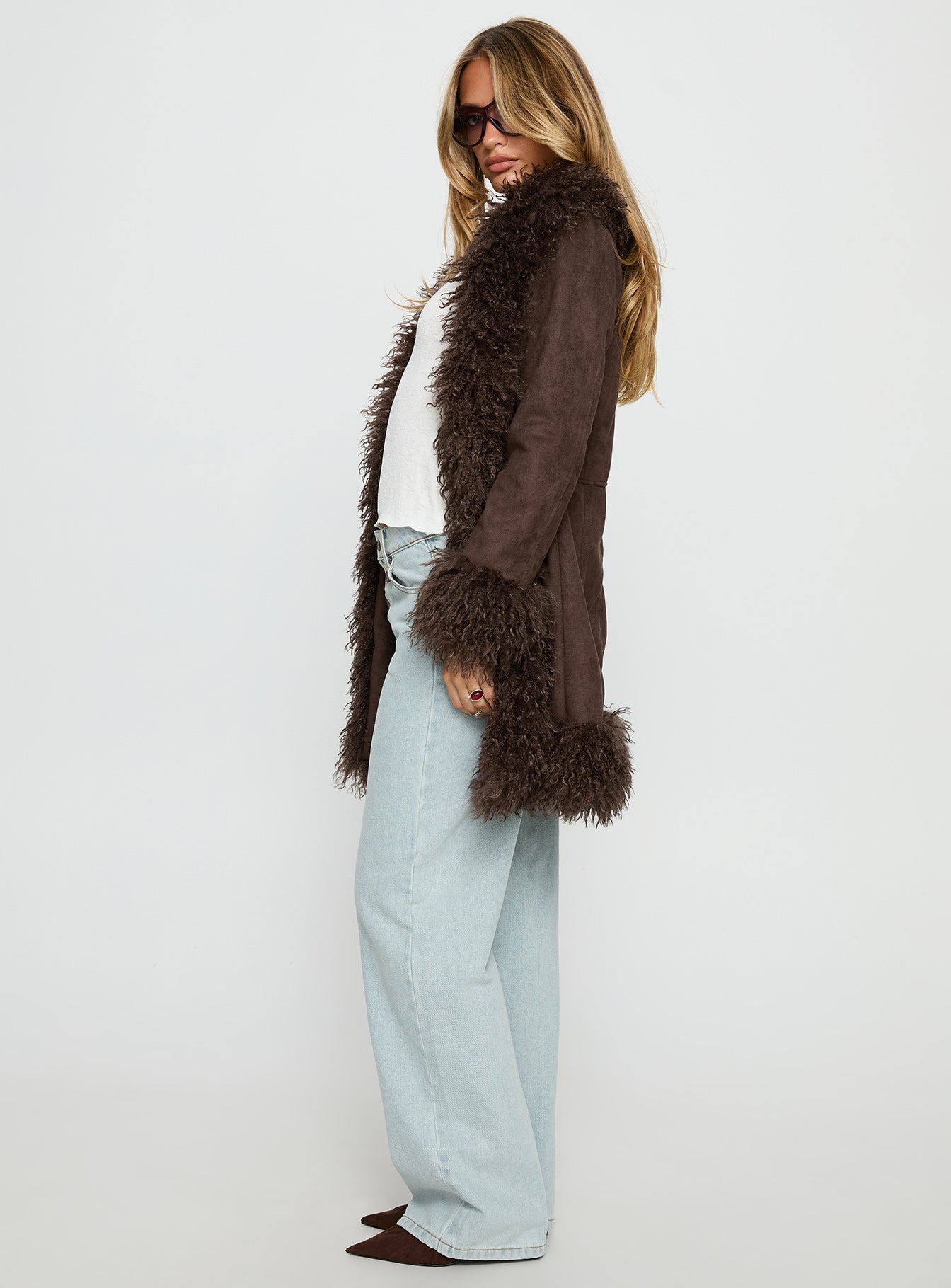 Josefina Faux Fur Detail Jacket Chocolate - Image 4