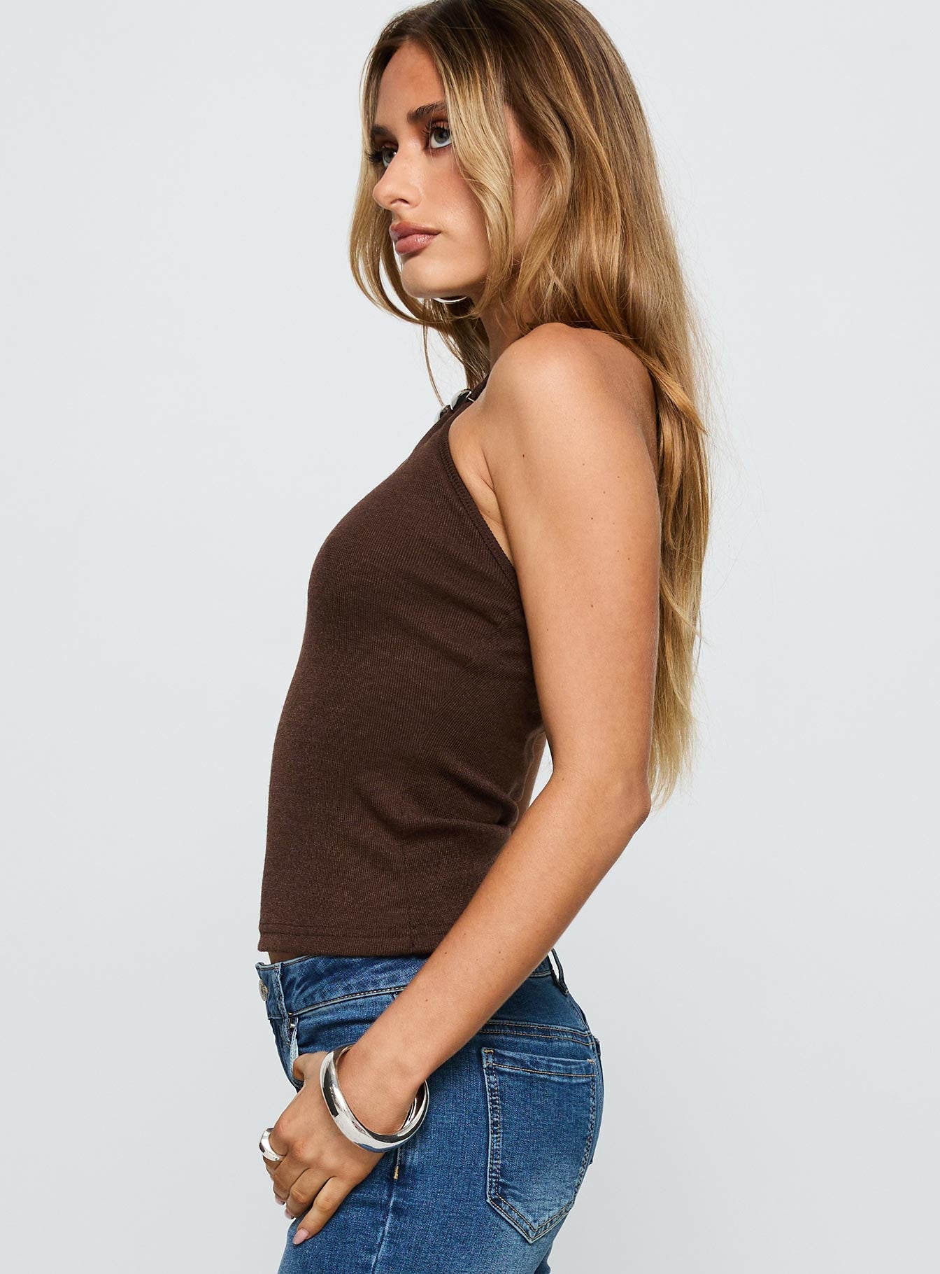Evandar Hardware Detail Halter Top Brown - Image 3