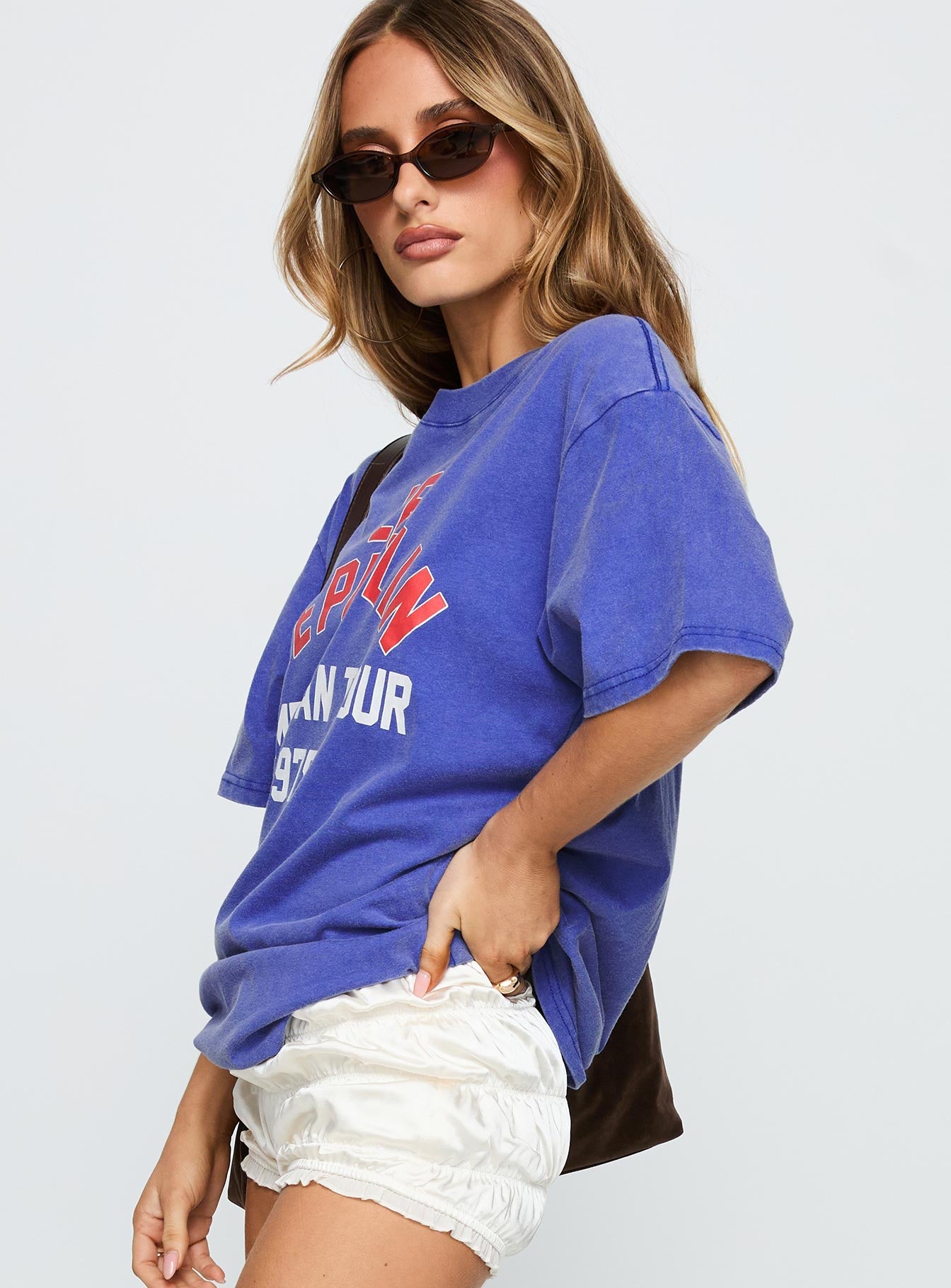 Led Zeppelin Vintage Oversized Graphic Tee Blue - Image 4