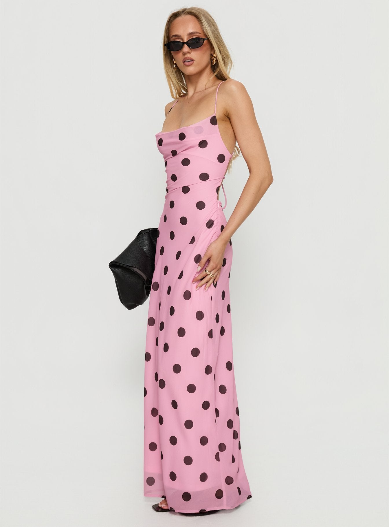 Celena Maxi Dress Pink / Brown Polka Dot - Image 4