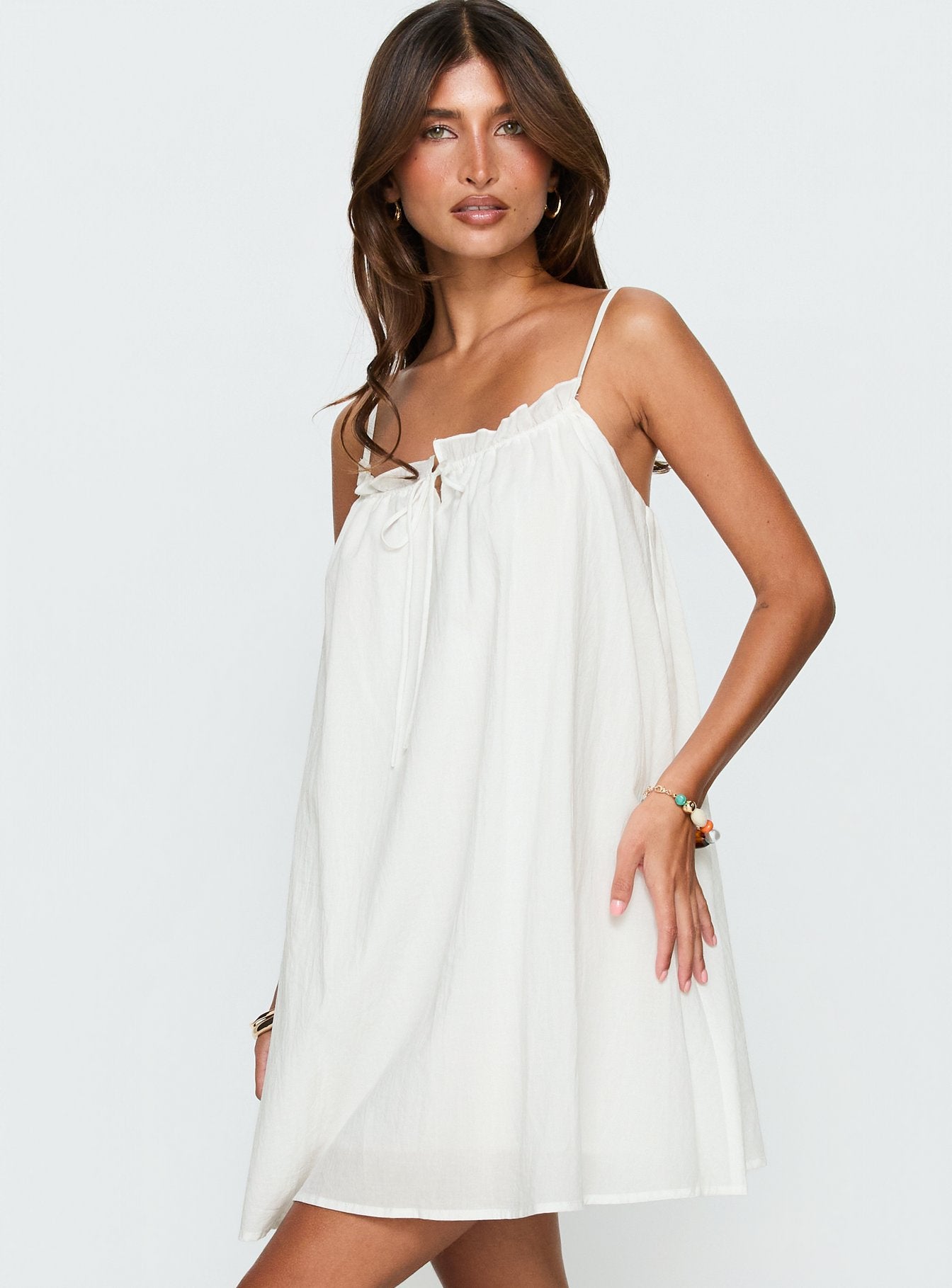 Kind Of Wonderful Tie Detail Baby Doll Mini Dress White - Image 4