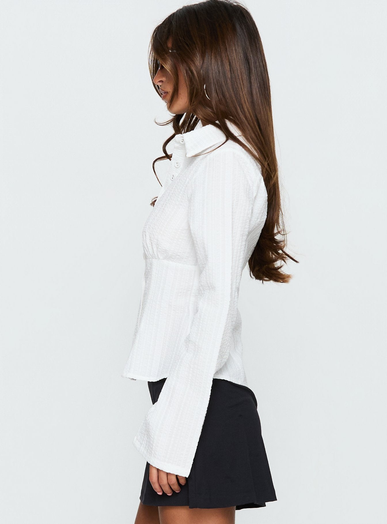 Cottesloe Long Sleeve Blouse Top Textured White - Image 4