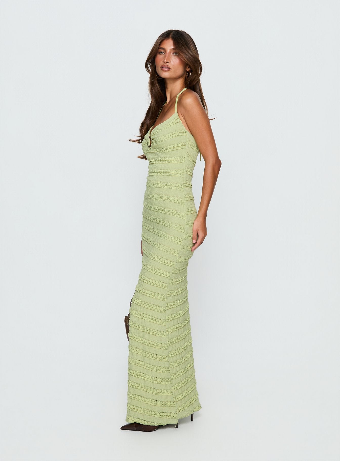 Liskaia Textured Halter Maxi Dress Soft Green - Image 3