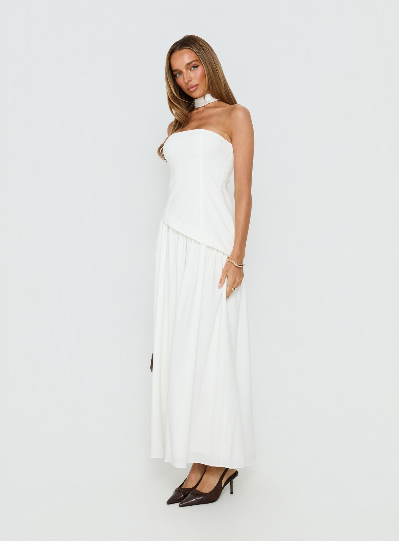 Odela Strapless Drop Waist Maxi Dress White - Image 4