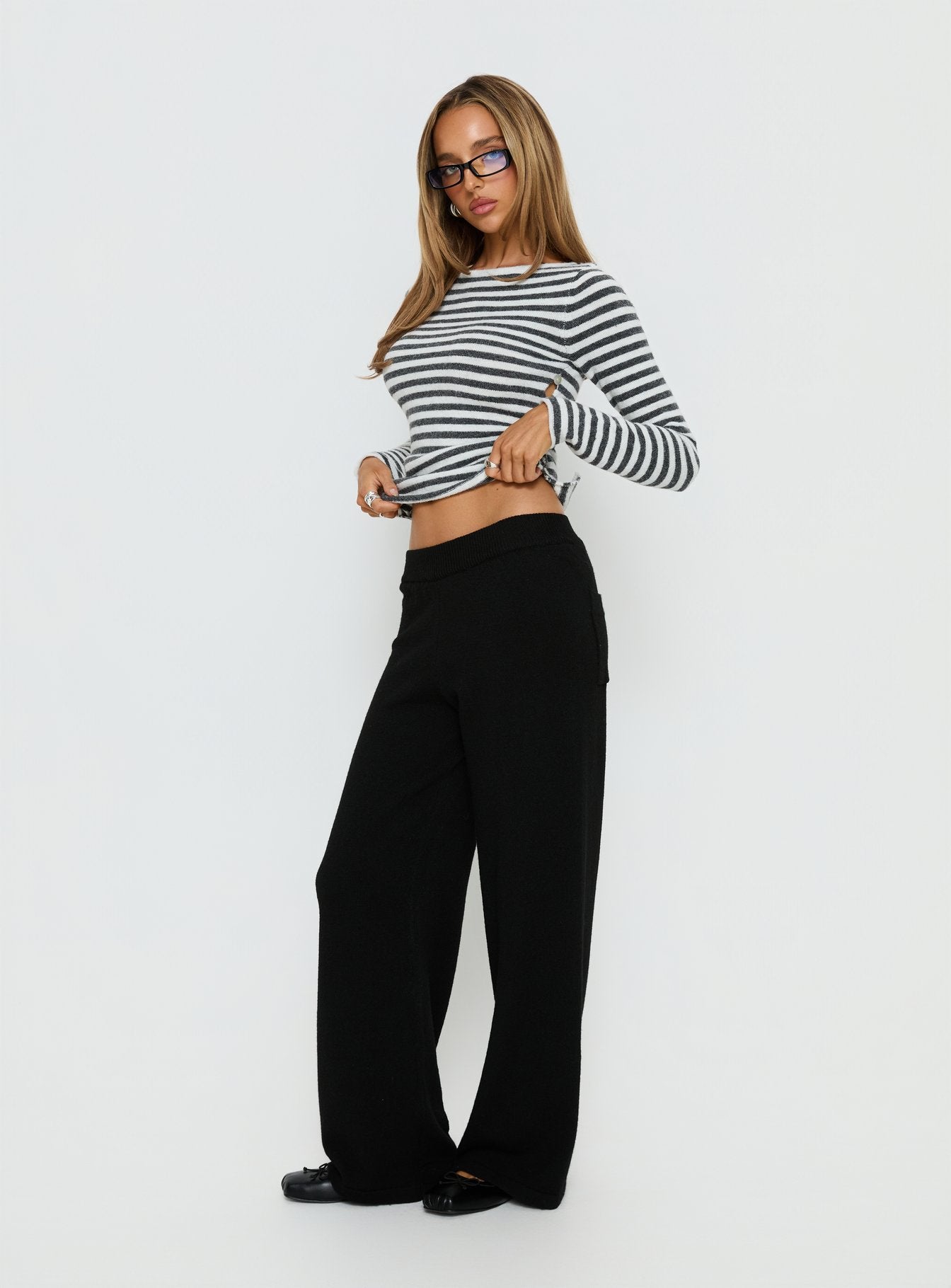 Bekki Wide Leg Knit Pant Black - Image 3