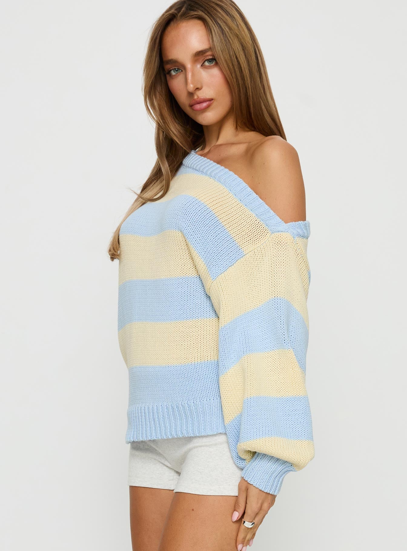 Alvena Off Shoulder Knit Sweater Blue stripe - Image 4