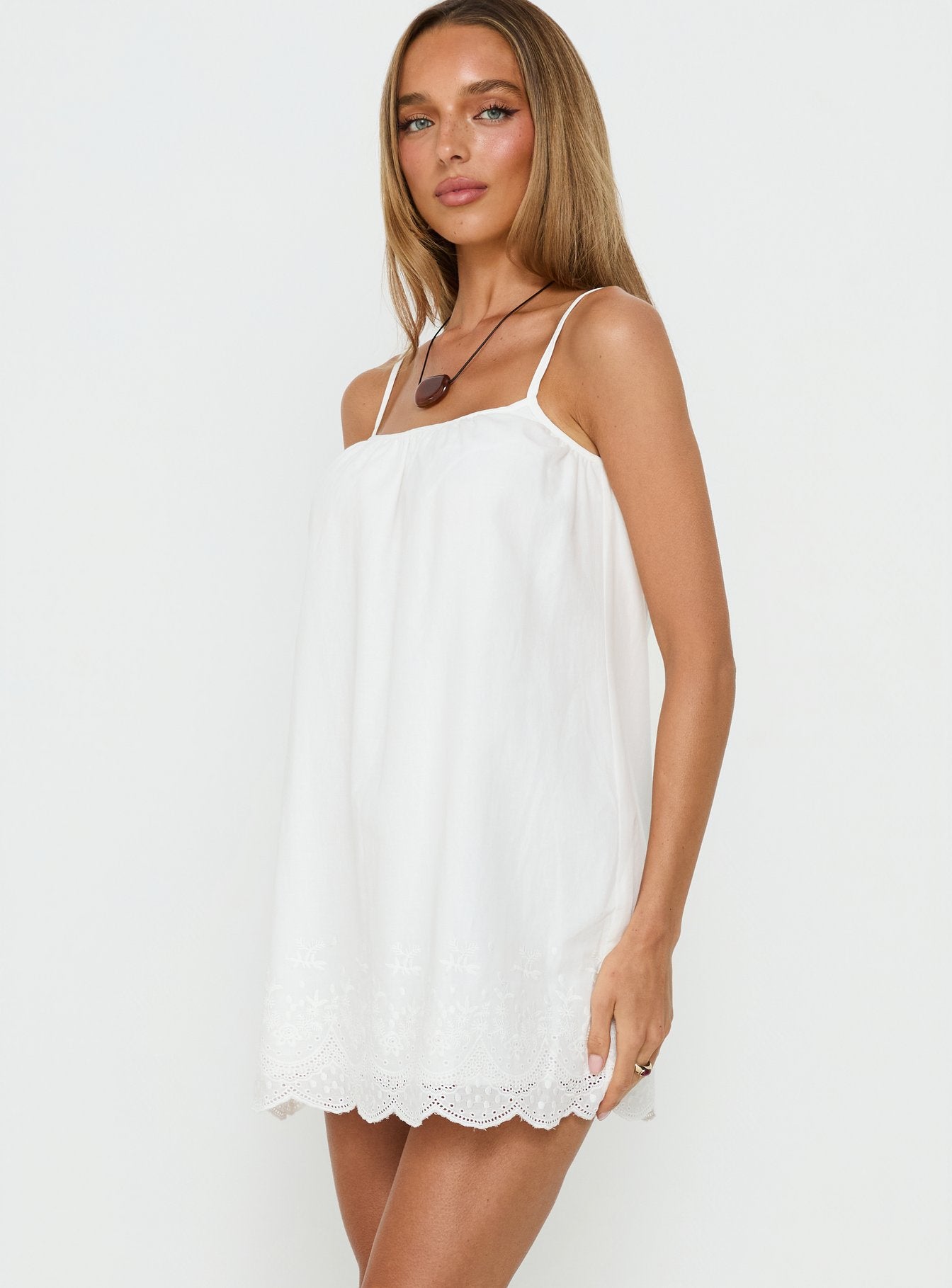Louanna Embroidered Mini Dress White - Image 4
