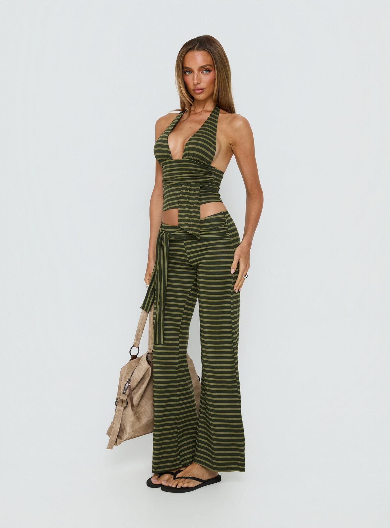 Esata Tie Detail Pants Green Stripe - Image 4