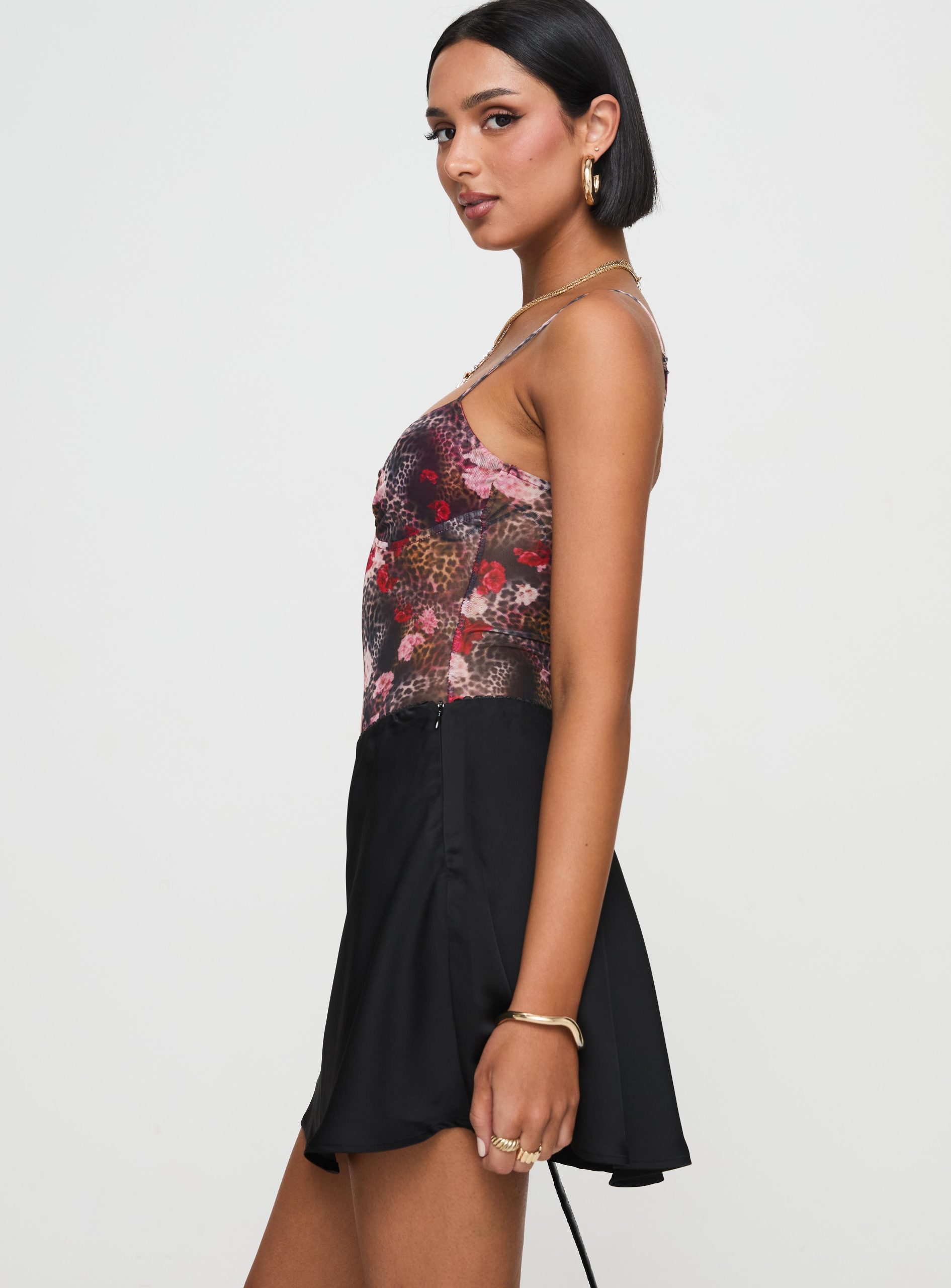Dapple Bias Satin Mini Skirt Black - Image 4