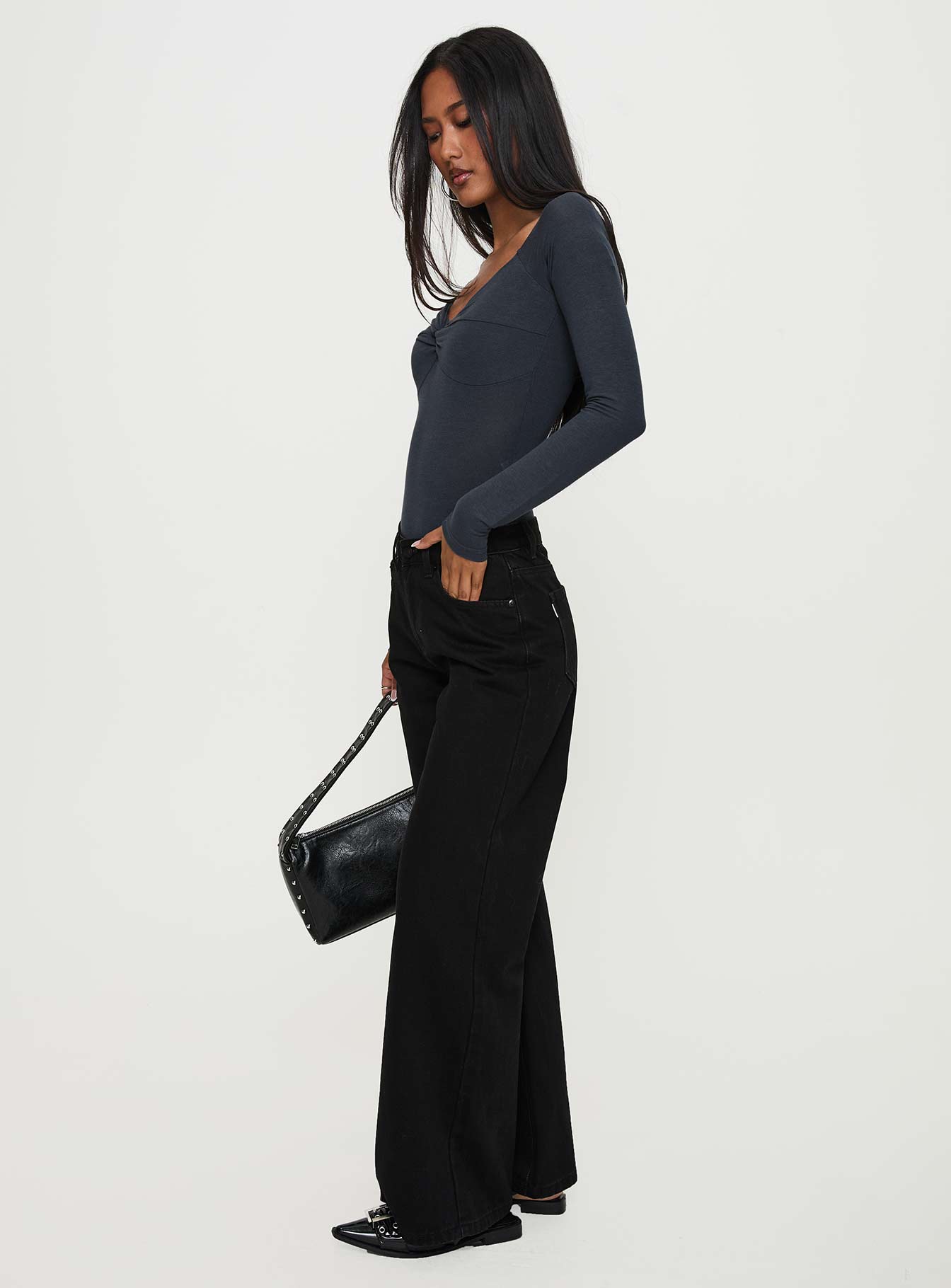 Colemane Mid Rise Wide Leg Jeans Black - Image 3