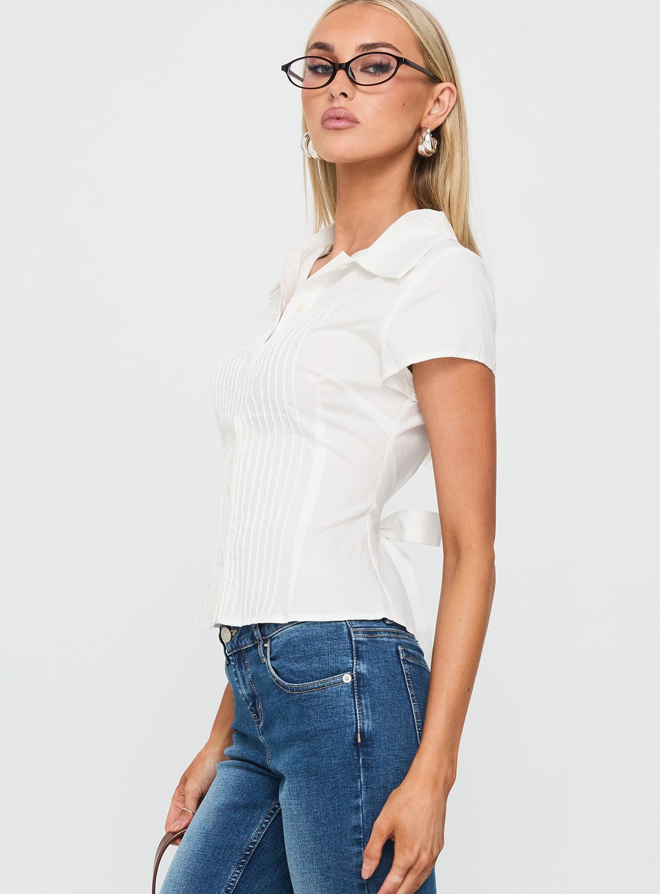 Akiyo Button Up Blouse Top White - Image 4