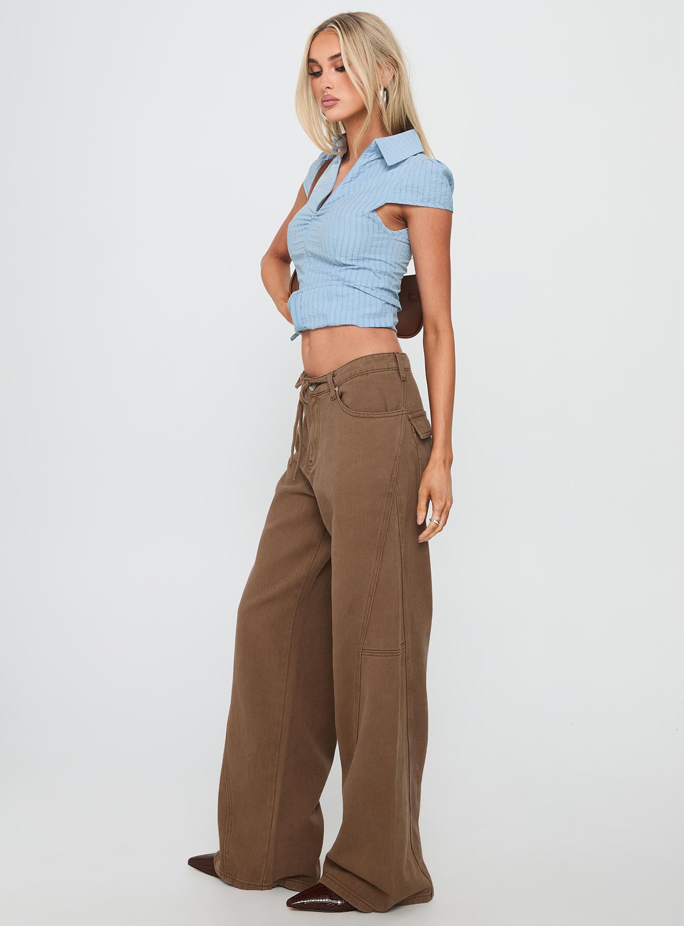 Bruiser Tie Waist Mid Rise Wide Leg Jeans Brown - Image 4