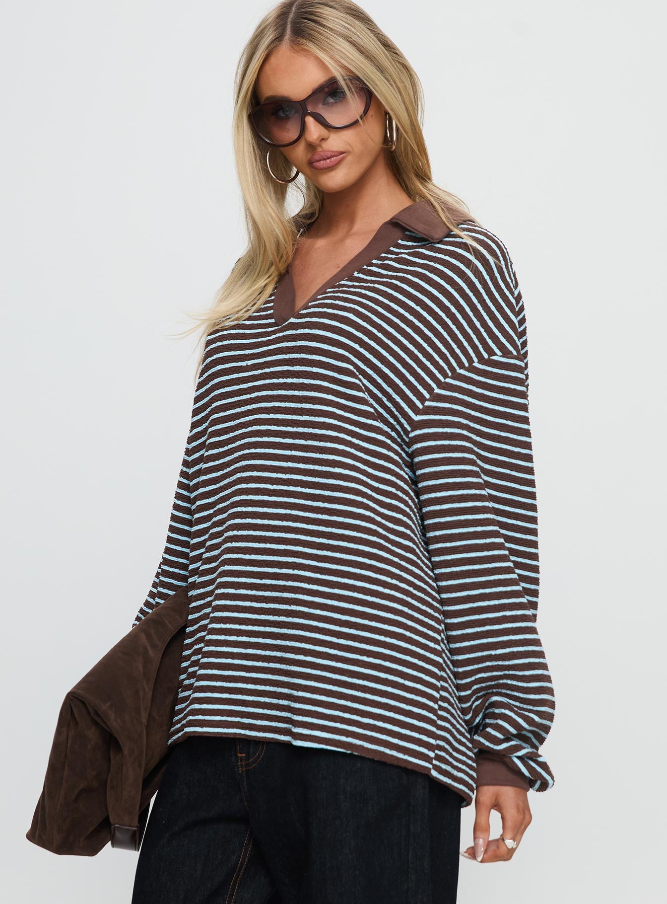 Rigbys Collared Jumper Brown / Blue Stripe - Image 4