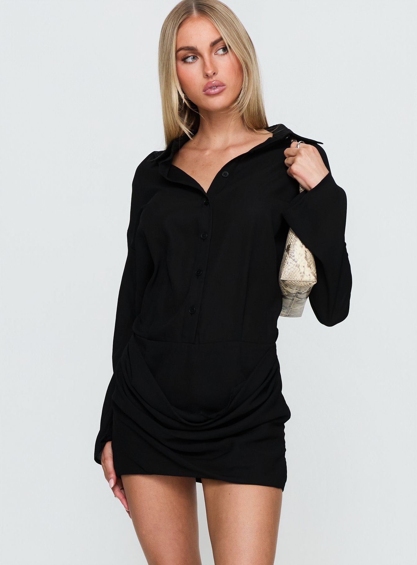Tareno Long Sleeve Shirt Dress Black - Image 4