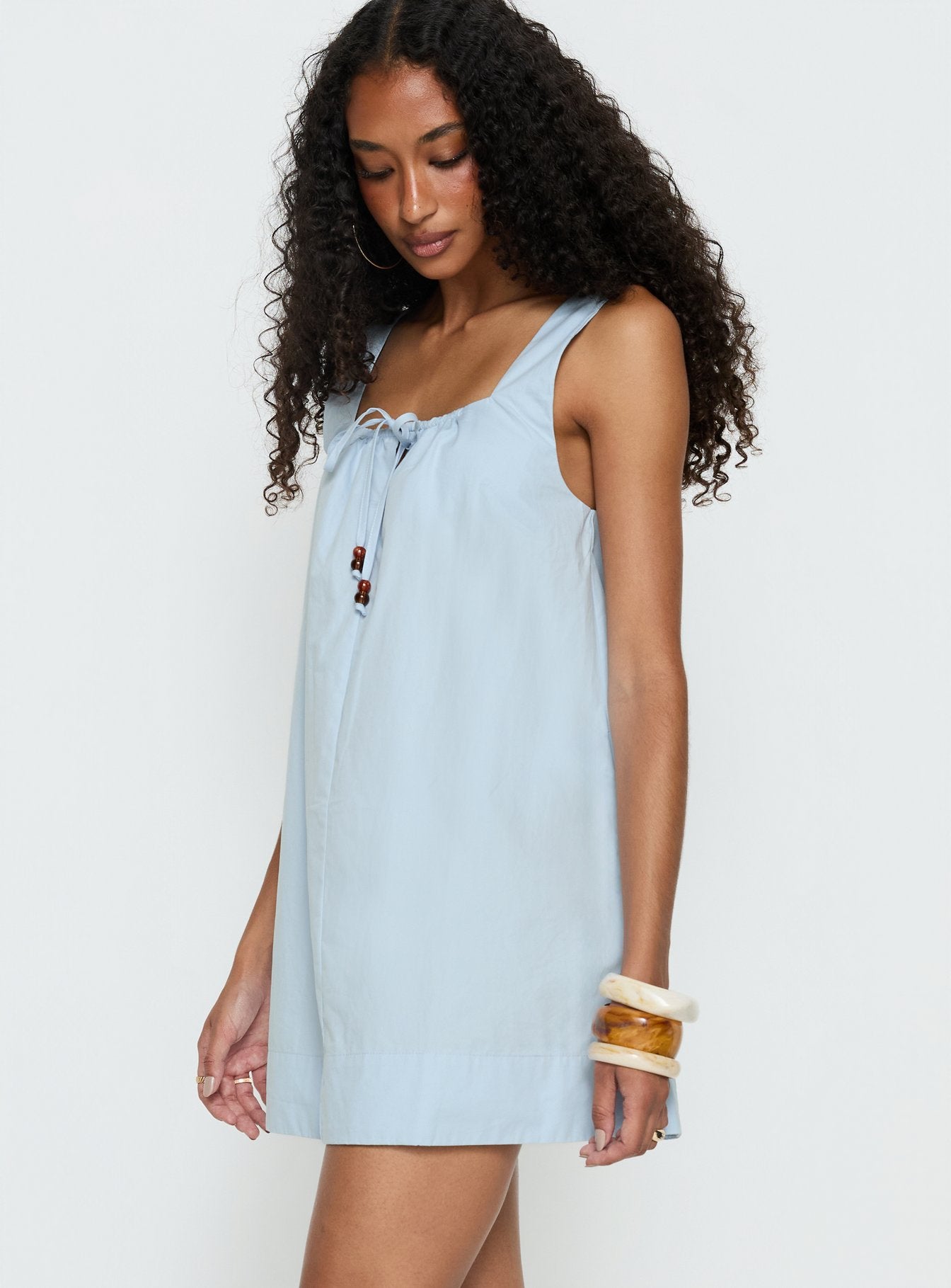 Barbel Square Neck Tie Detail Mini Dress Blue - Image 4