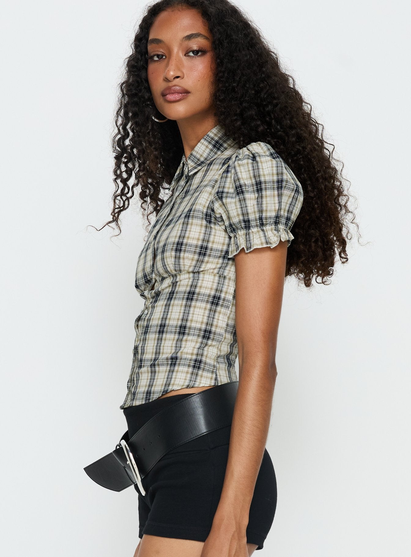 Maxfield Collared Button Up Blouse Top Multi Check - Image 4