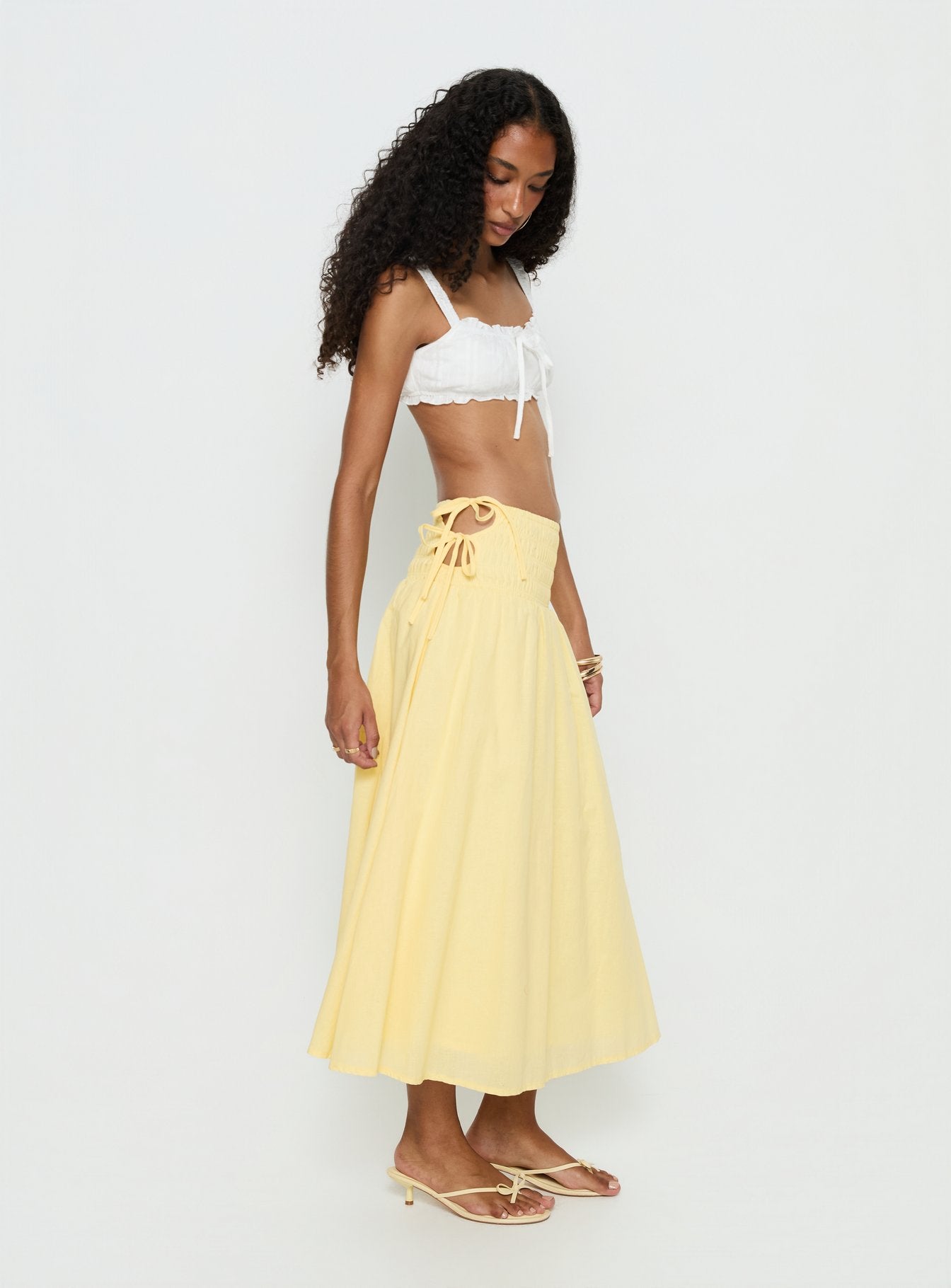 Vence Ruched Maxi Skirt Lemon Yellow - Image 4