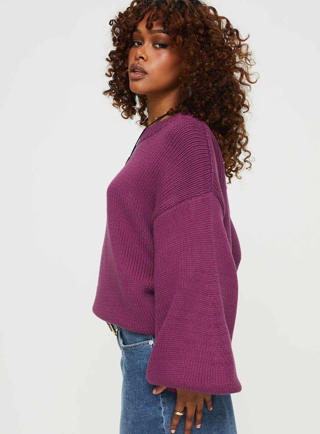 Harmony Balloon Sleeve Knit Sweater Burgundy - Image 4